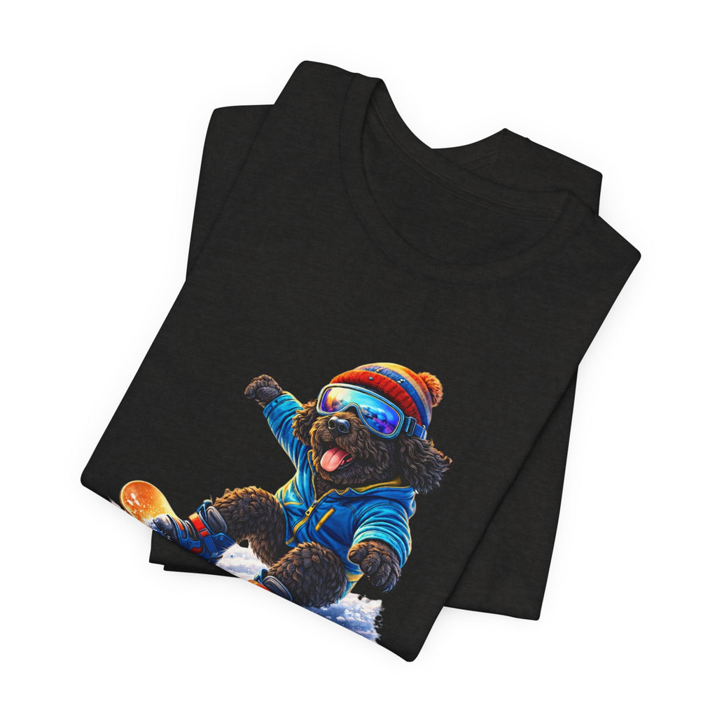 Cool Dood Snowboarding Tee — Cute Black Golden Doodle Snowboard Graphic T‑Shirt