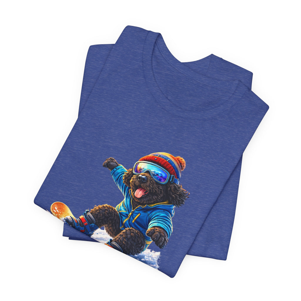 Cool Dood Snowboarding Tee — Cute Black Golden Doodle Snowboard Graphic T‑Shirt