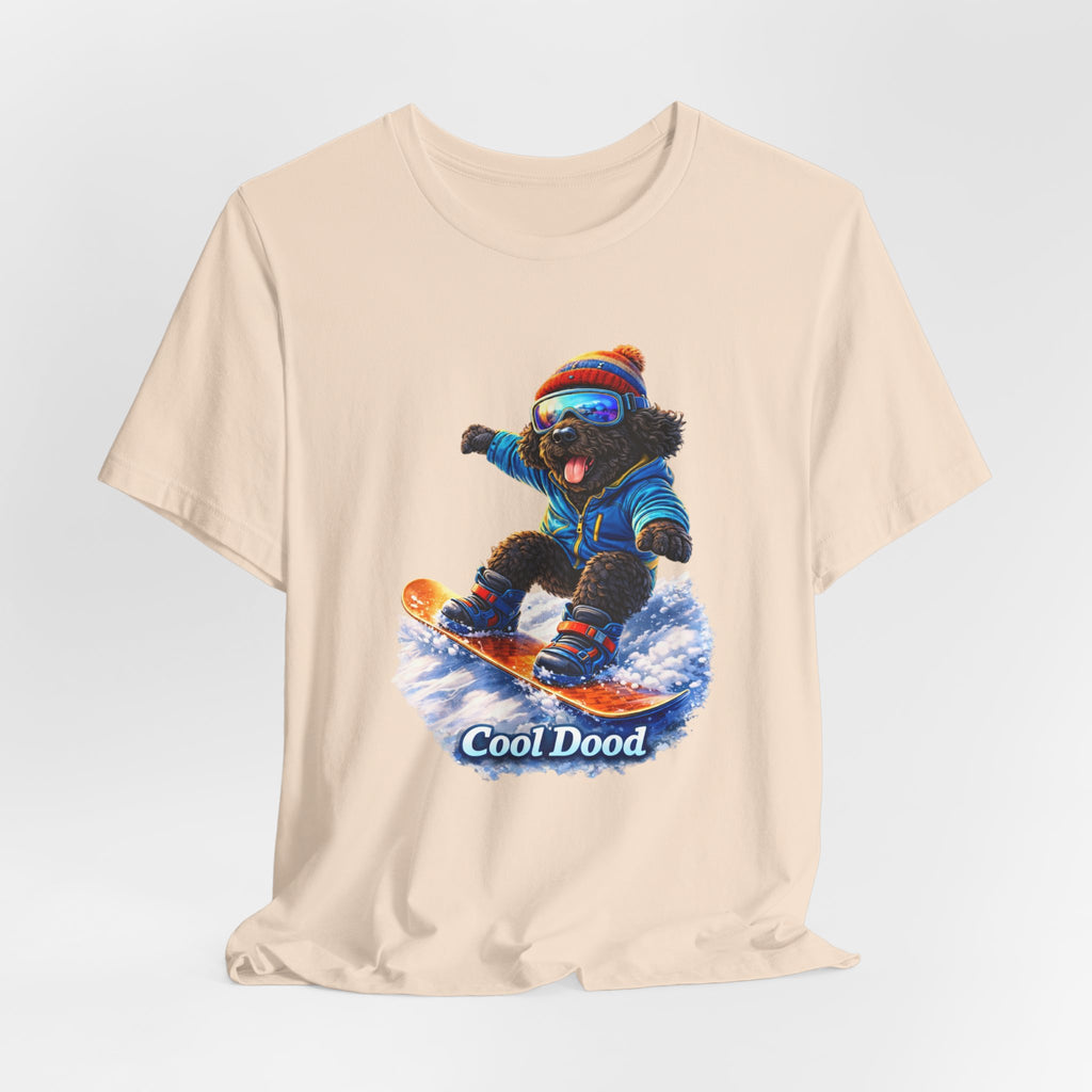 Cool Dood Snowboarding Tee — Cute Black Golden Doodle Snowboard Graphic T‑Shirt