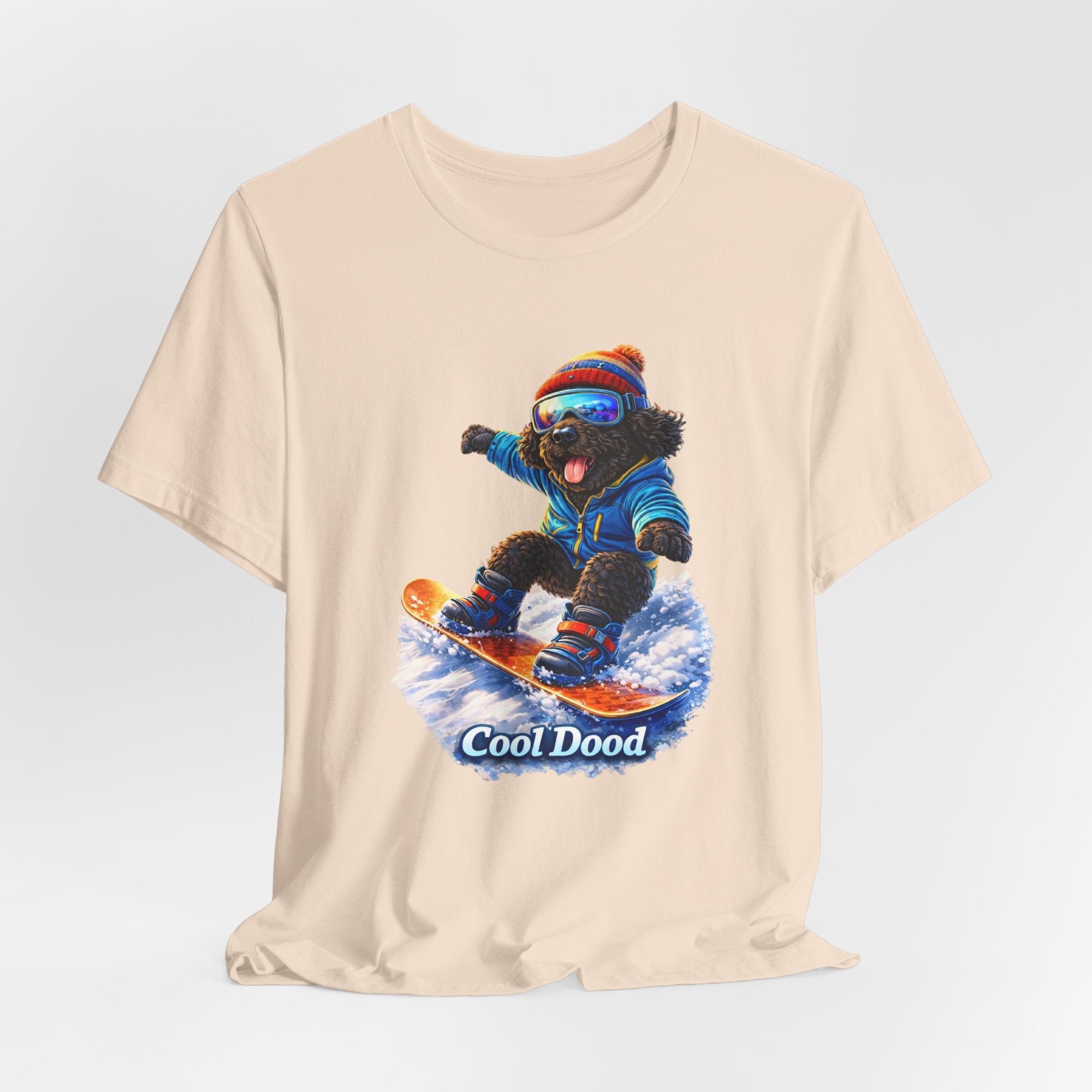 Cool Dood Snowboarding Tee — Cute Black Golden Doodle Snowboard Graphic T‑Shirt