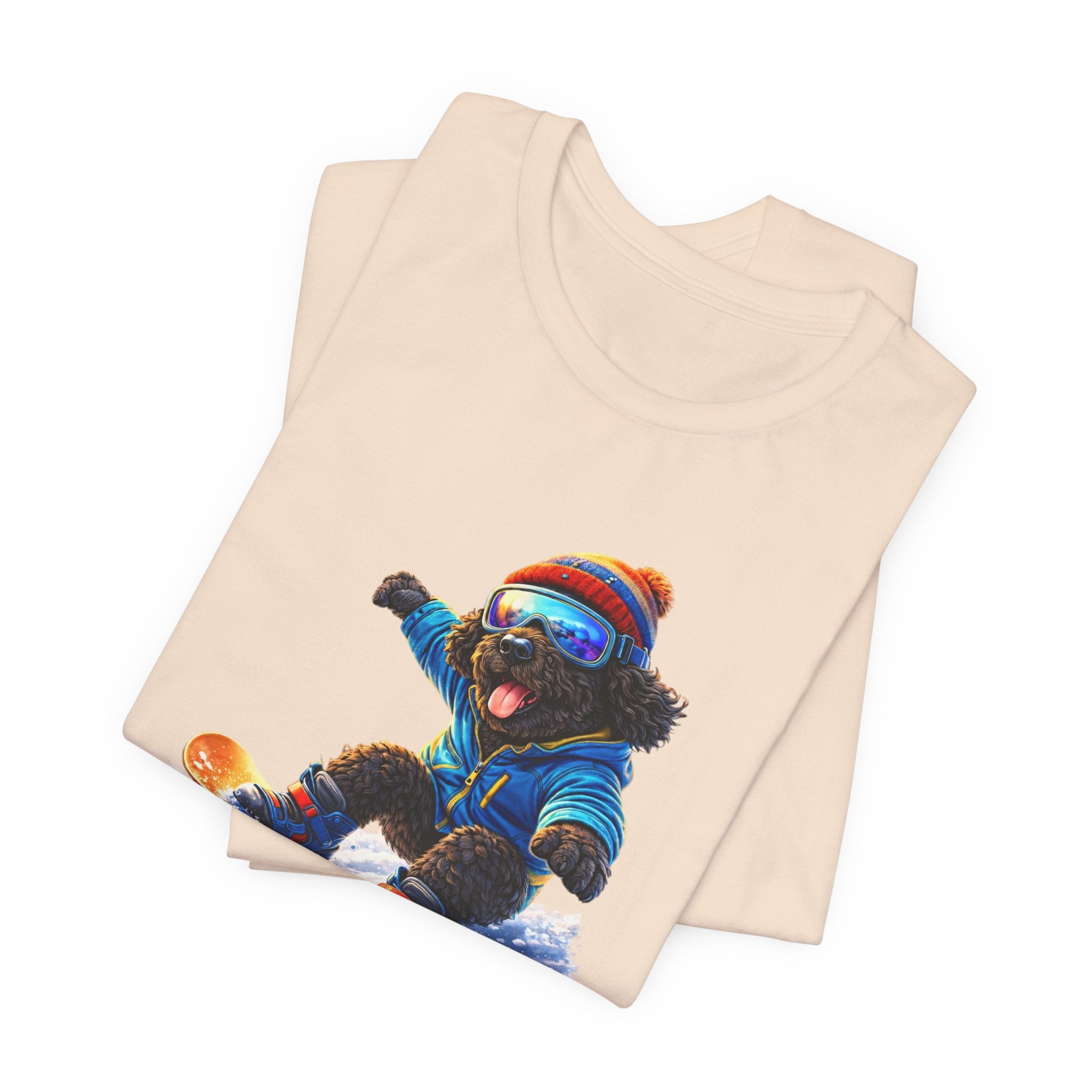 Cool Dood Snowboarding Tee — Cute Black Golden Doodle Snowboard Graphic T‑Shirt