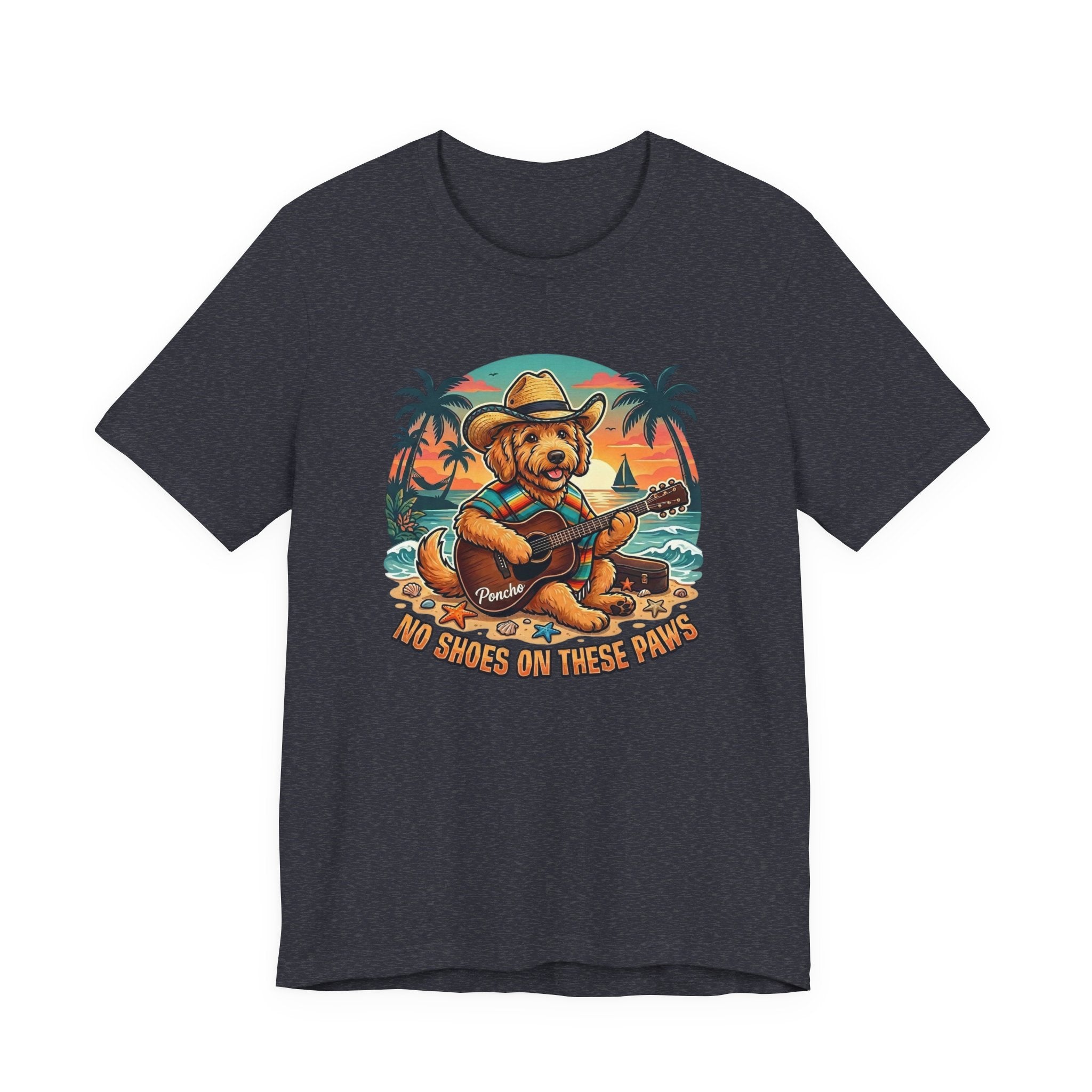 Golden Doodle Guitar Tee — Tropical Island Dog Playing Guitar