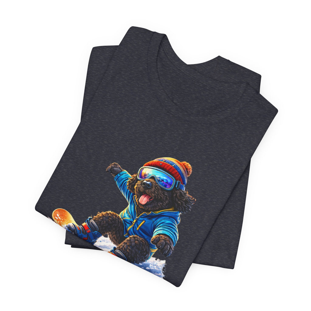 Cool Dood Snowboarding Tee — Cute Black Golden Doodle Snowboard Graphic T‑Shirt