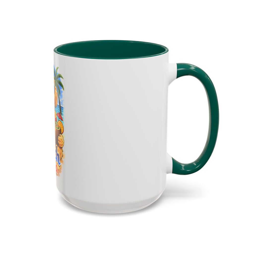 Beach Dood Dog Mug — Cute Golden Doodle with Sunglasses & Tropical Drink (15oz)
