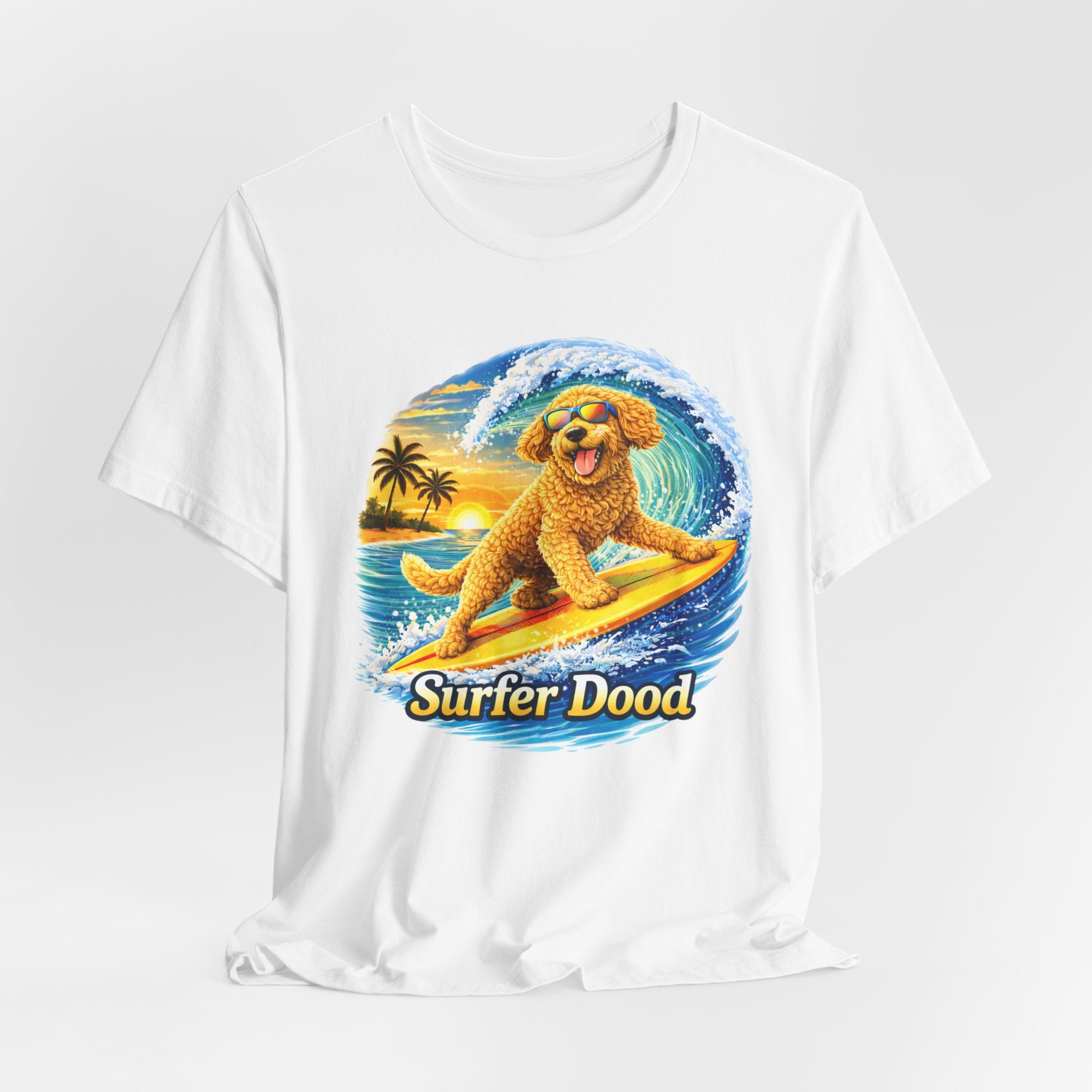Surfer Dood T-Shirt — Cute Golden Doodle Surfing Graphic Tee