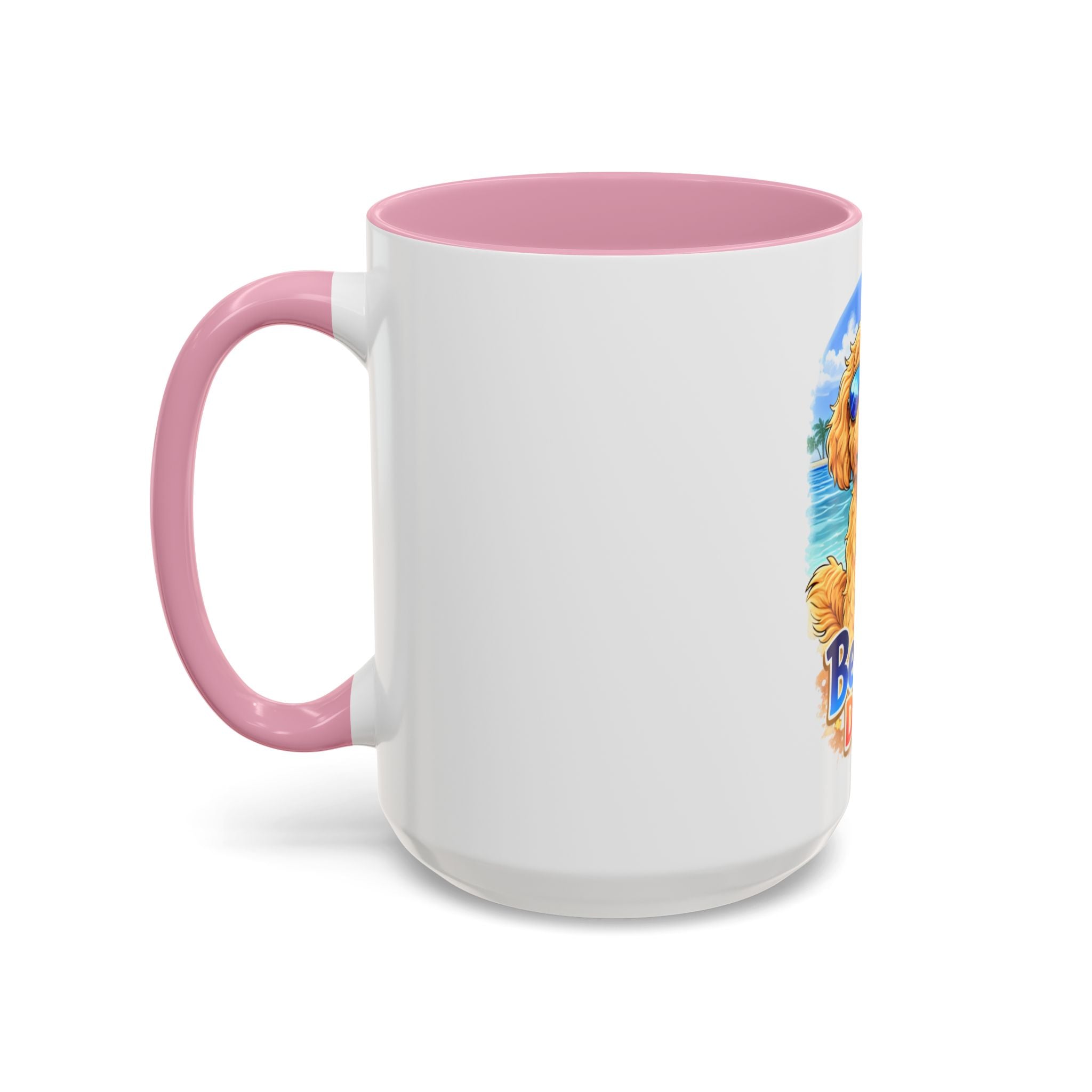 Beach Dood Dog Mug — Cute Golden Doodle with Sunglasses & Tropical Drink (15oz)