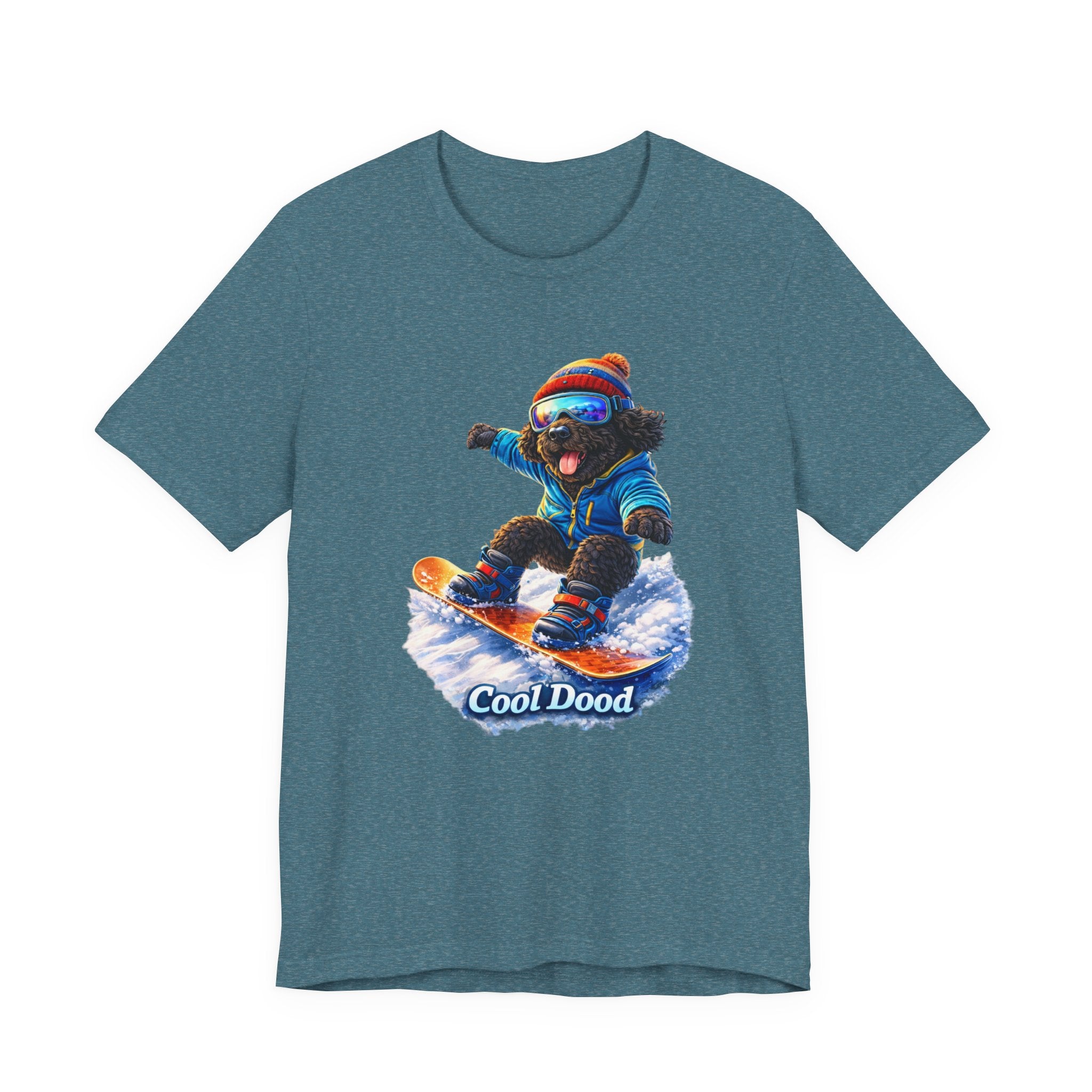 Cool Dood Snowboarding Tee — Cute Black Golden Doodle Snowboard Graphic T‑Shirt