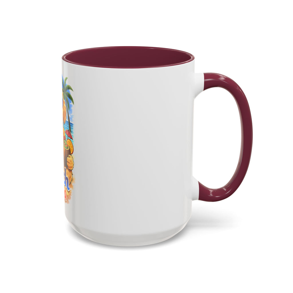 Beach Dood Dog Mug — Cute Golden Doodle with Sunglasses & Tropical Drink (15oz)