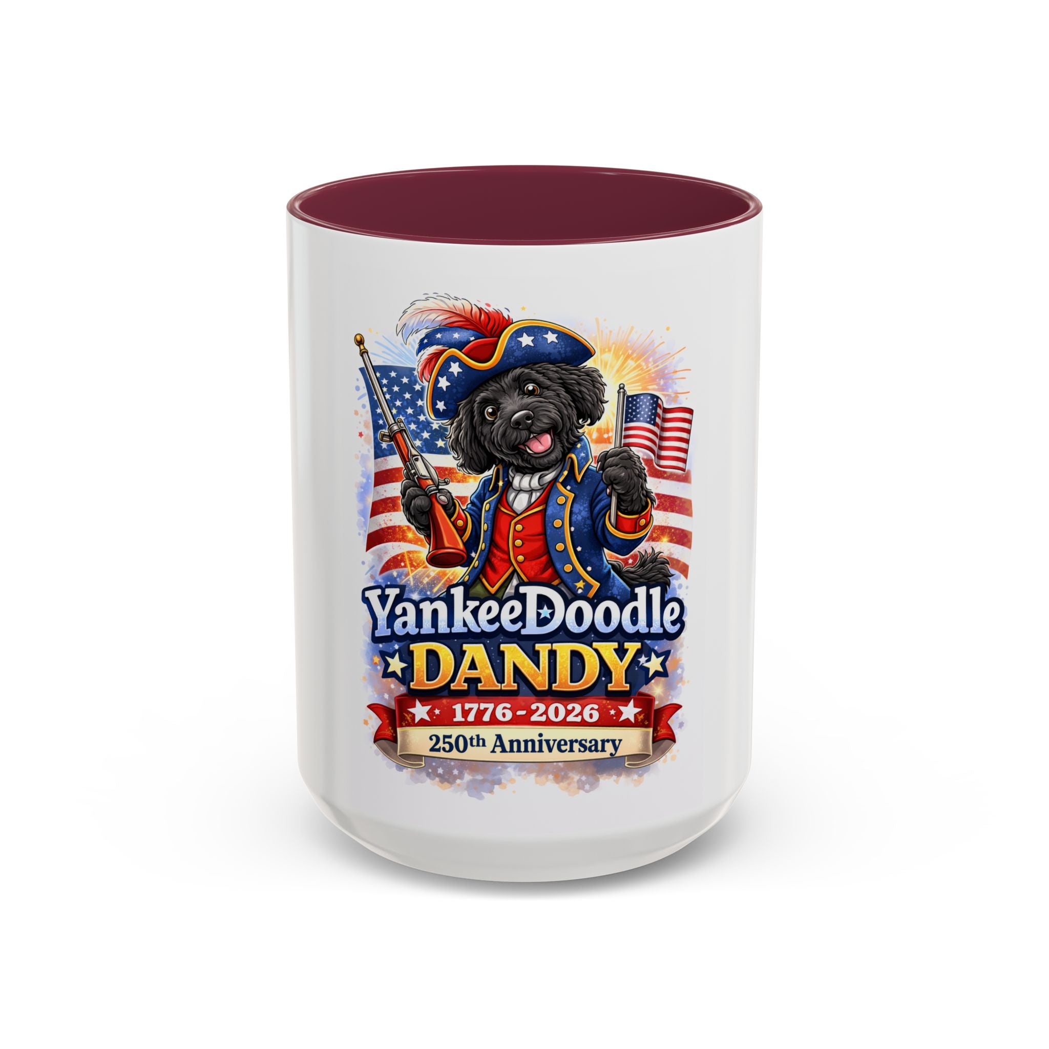 Fourth of July Yankee Doodle Dandy Mug — USA 250th Birthday Doodle Design (15oz)