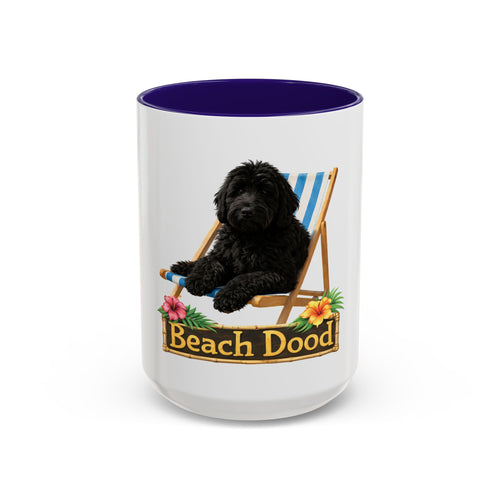 Beach Dood - Black Golden Doodle Beach Chair Mug - (15oz)