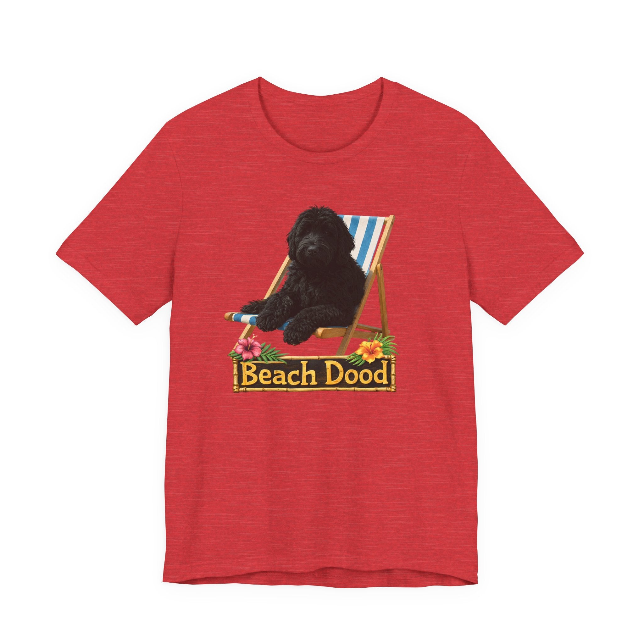 Beach Dood T-Shirt — Cute Black Golden Doodle Chilling on a Beach Chair Graphic Tee