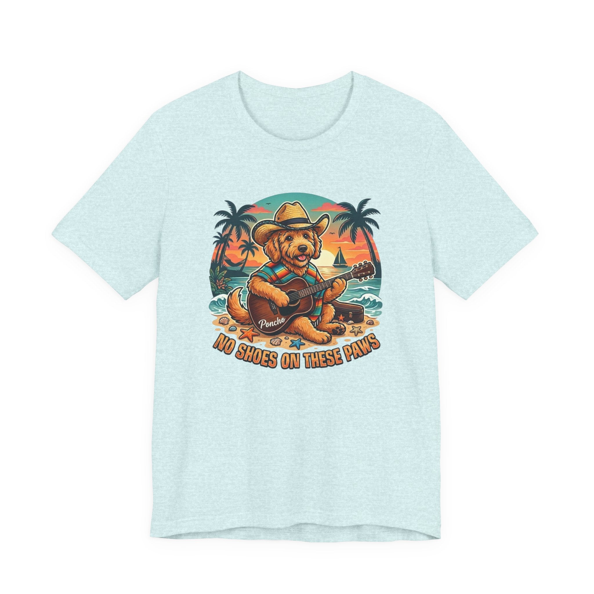 Golden Doodle Guitar Tee — Tropical Island Dog Playing Guitar