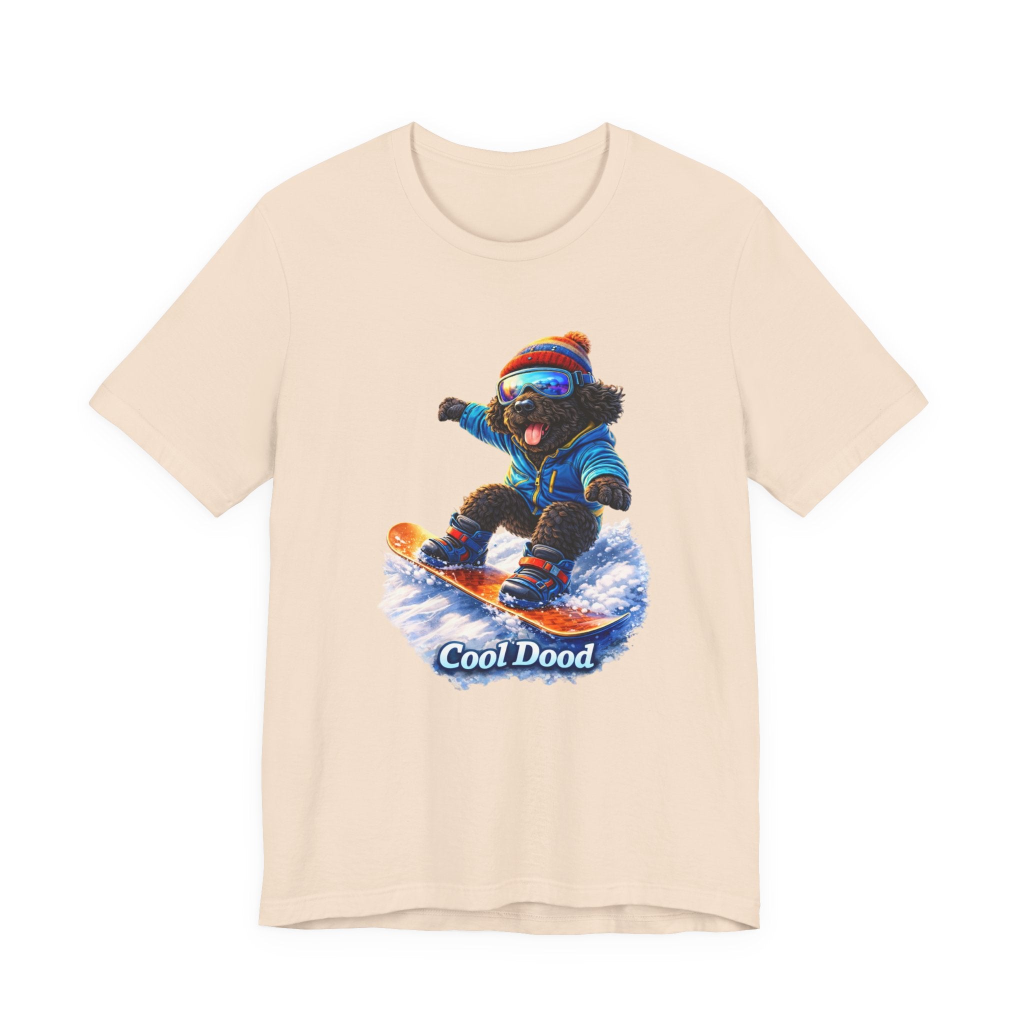 Cool Dood Snowboarding Tee — Cute Black Golden Doodle Snowboard Graphic T‑Shirt