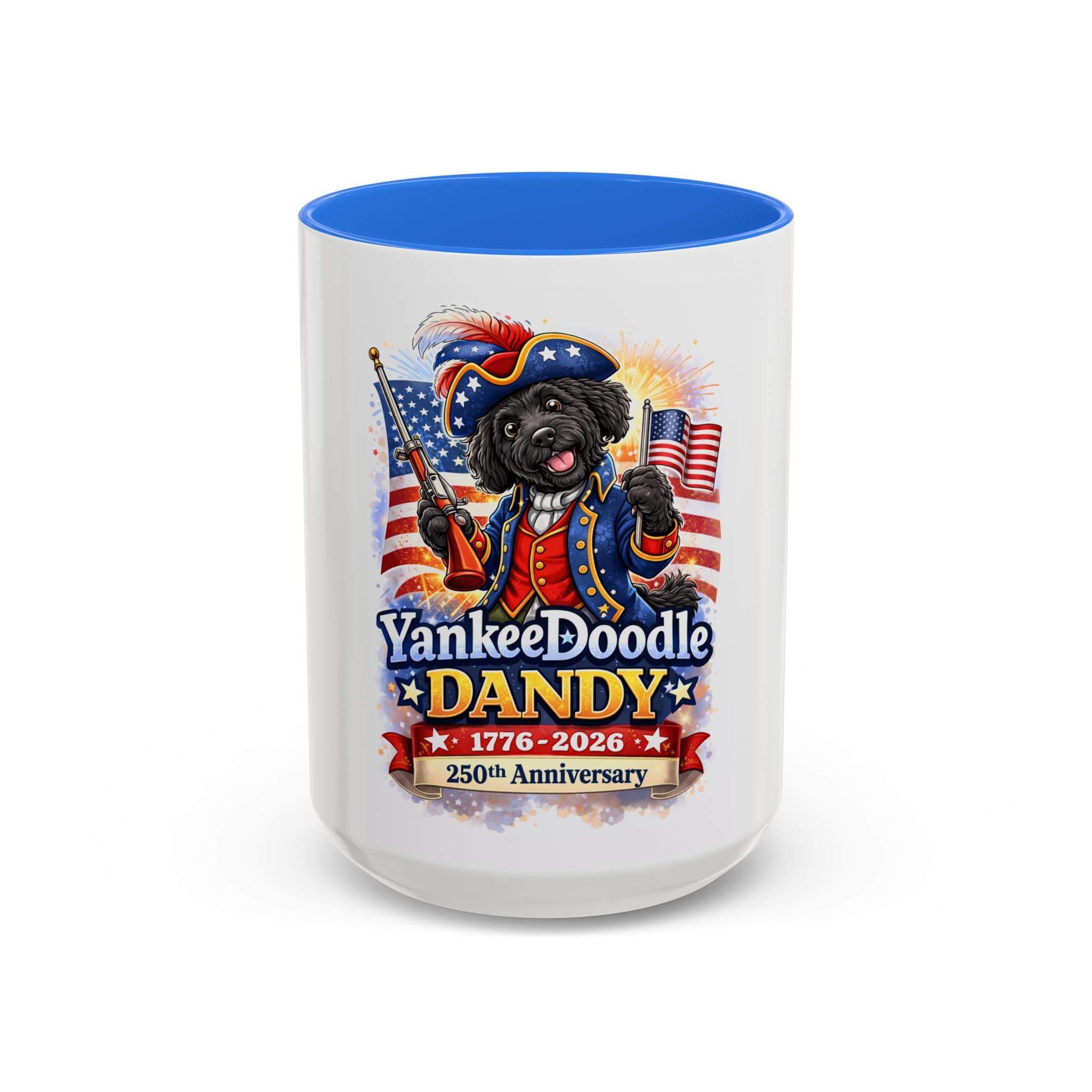 Fourth of July Yankee Doodle Dandy Mug — USA 250th Birthday Doodle Design (15oz)