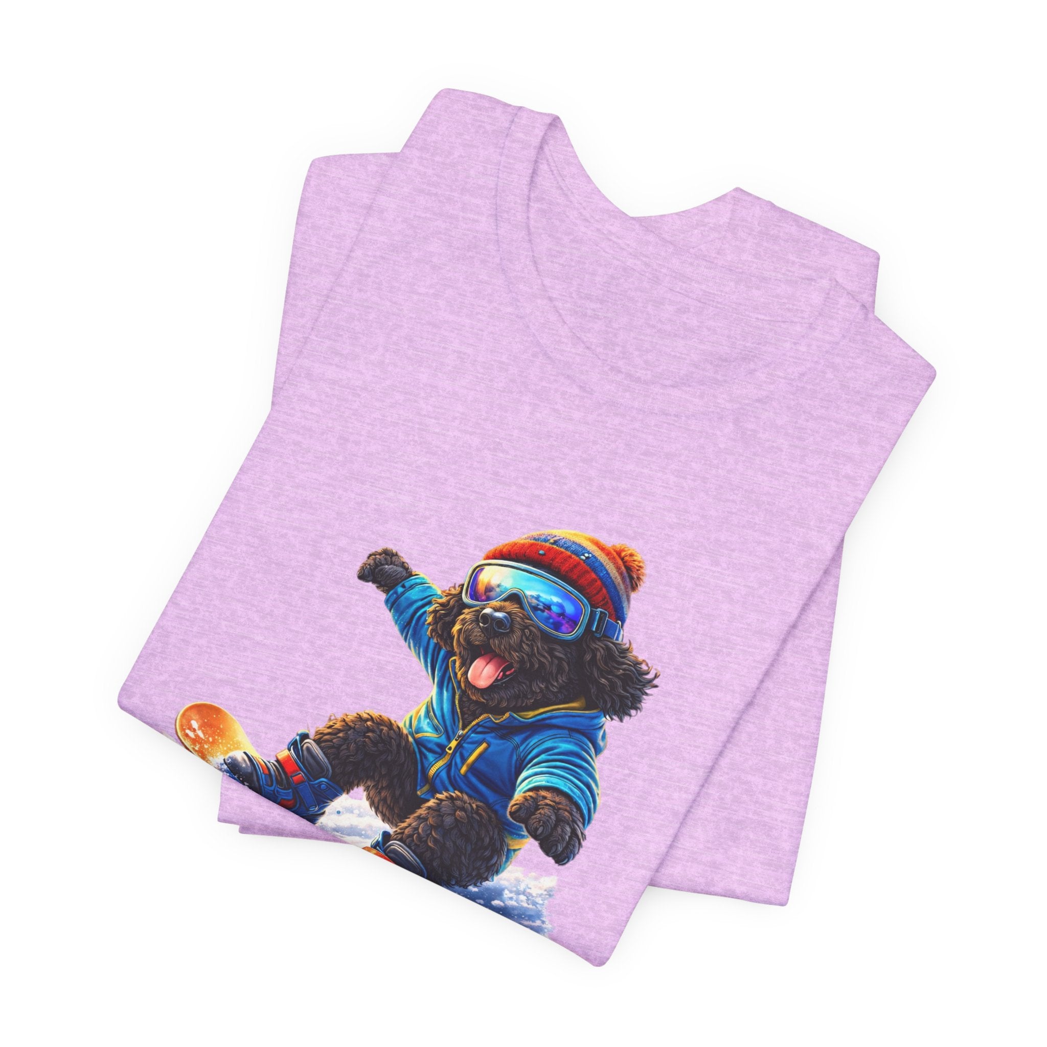 Cool Dood Snowboarding Tee — Cute Black Golden Doodle Snowboard Graphic T‑Shirt