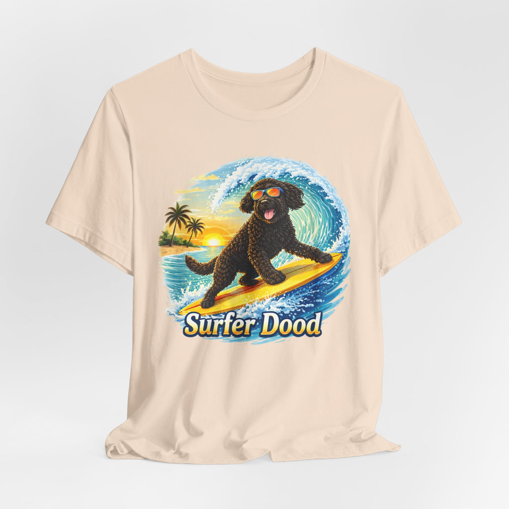 Surfer Dood T-Shirt — Cute Surfing Goldendoodle Dog Tee