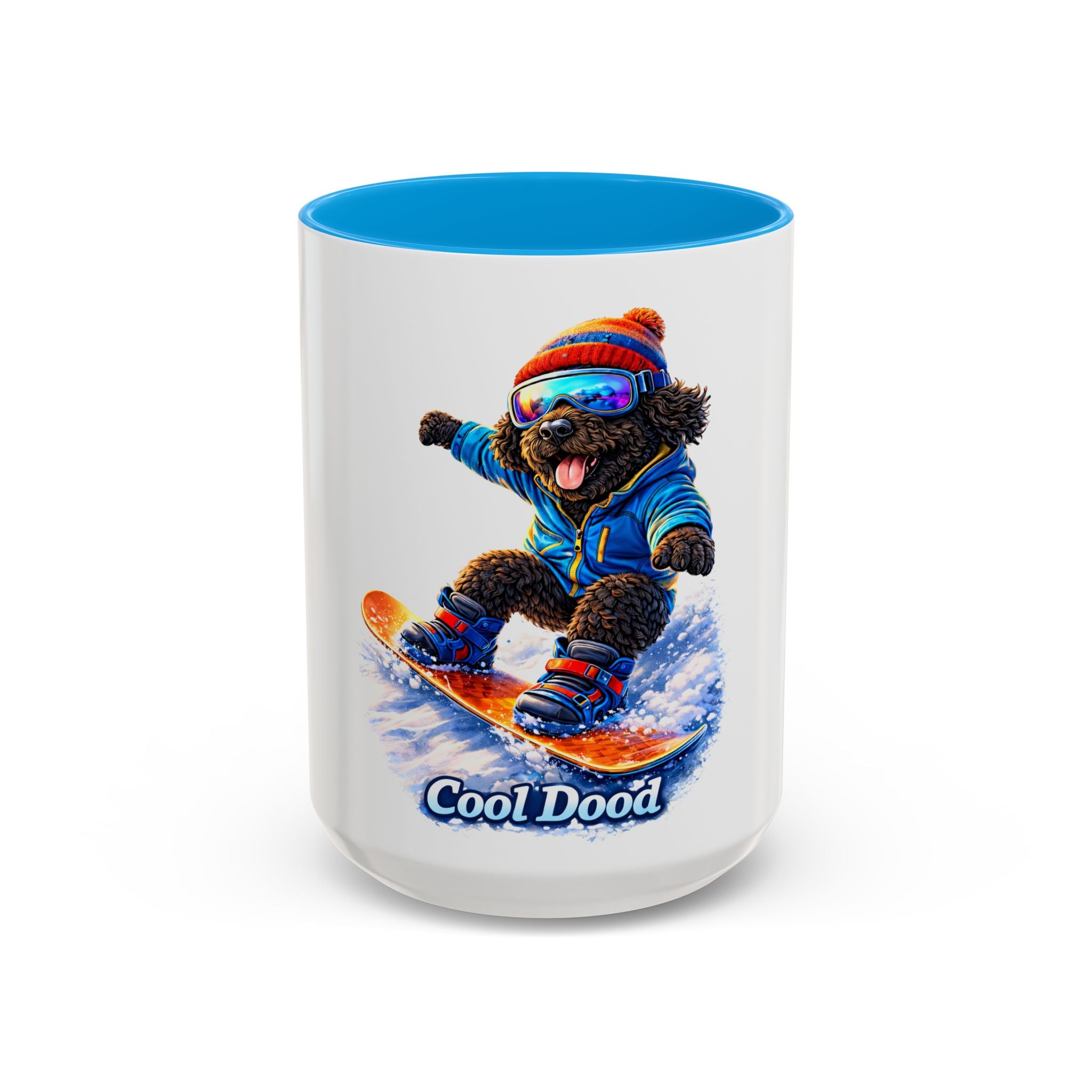 Cool Dood Snowboarding Black Golden Doodle  Mug — (15oz)