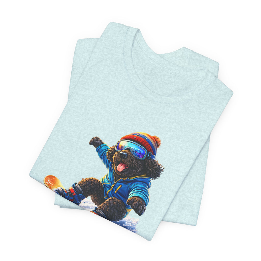Cool Dood Snowboarding Tee — Cute Black Golden Doodle Snowboard Graphic T‑Shirt