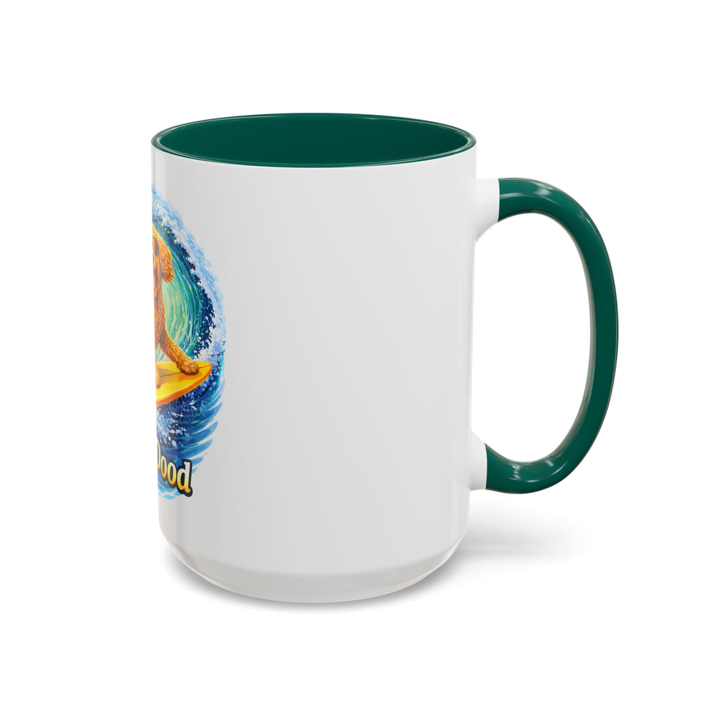 Golden Doodle Surfing Coffee Mug — Funny Colorful (15oz)