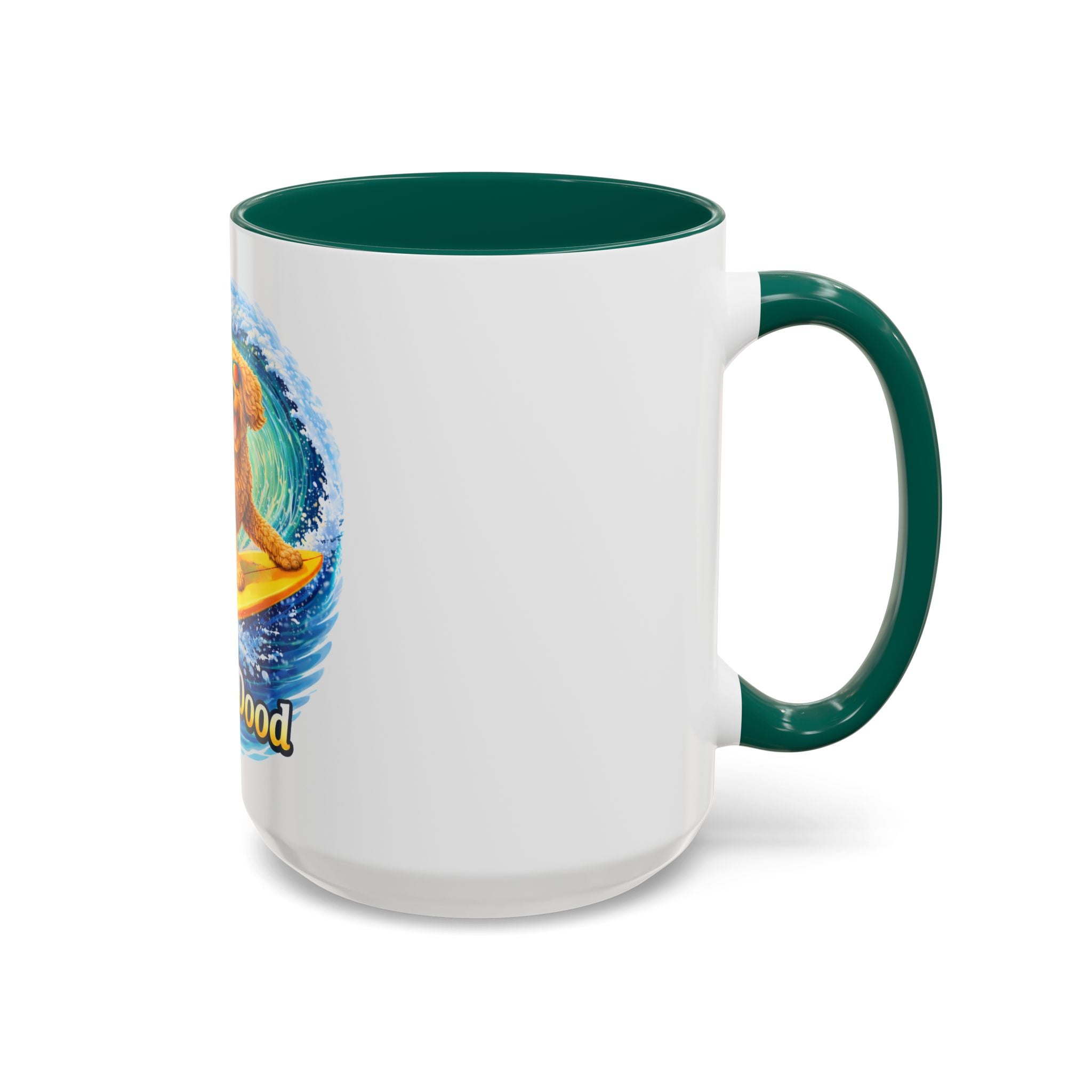 Golden Doodle Surfing Coffee Mug — Funny Colorful (15oz)