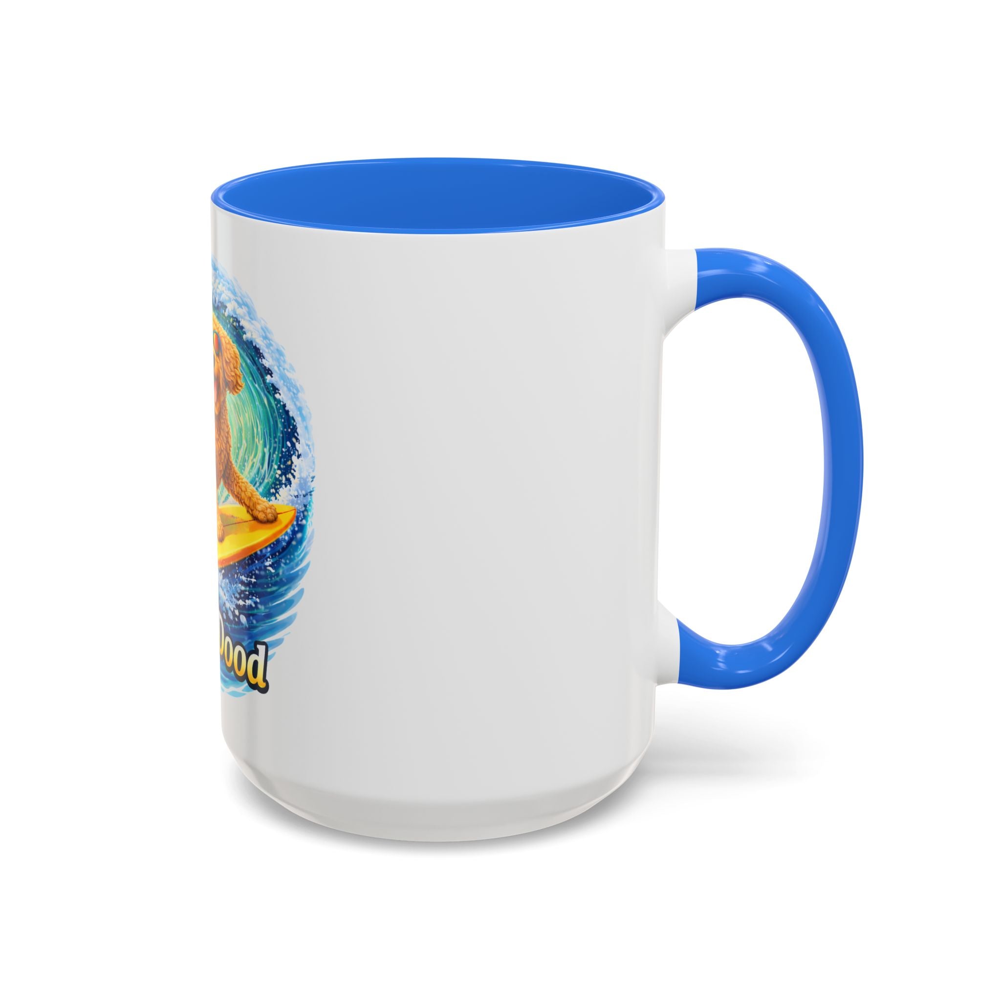Golden Doodle Surfing Coffee Mug — Funny Colorful (15oz)