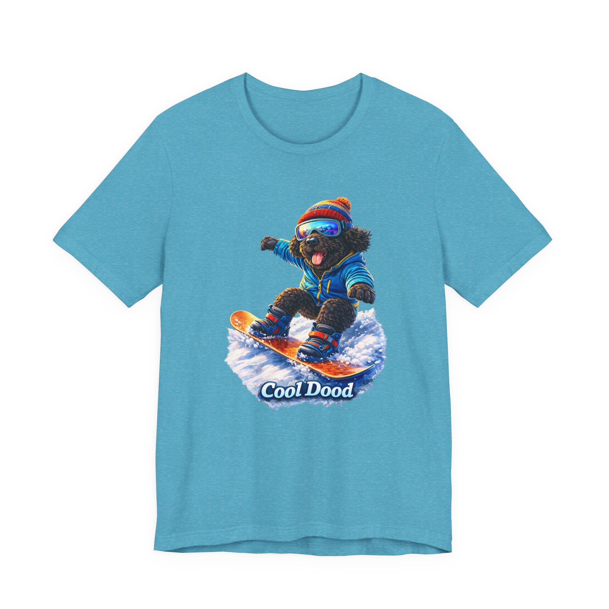 Cool Dood Snowboarding Tee — Cute Black Golden Doodle Snowboard Graphic T‑Shirt