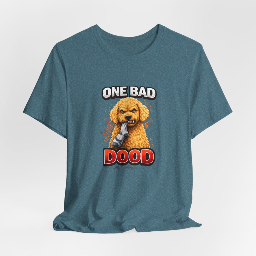 One Bad Dood Dog T-Shirt — Funny Golden Doodle Cartoon Tee for Dog Lovers