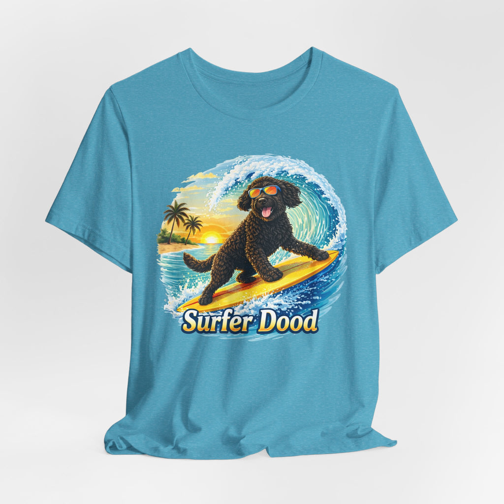 Surfer Dood T-Shirt — Cute Surfing Goldendoodle Dog Tee
