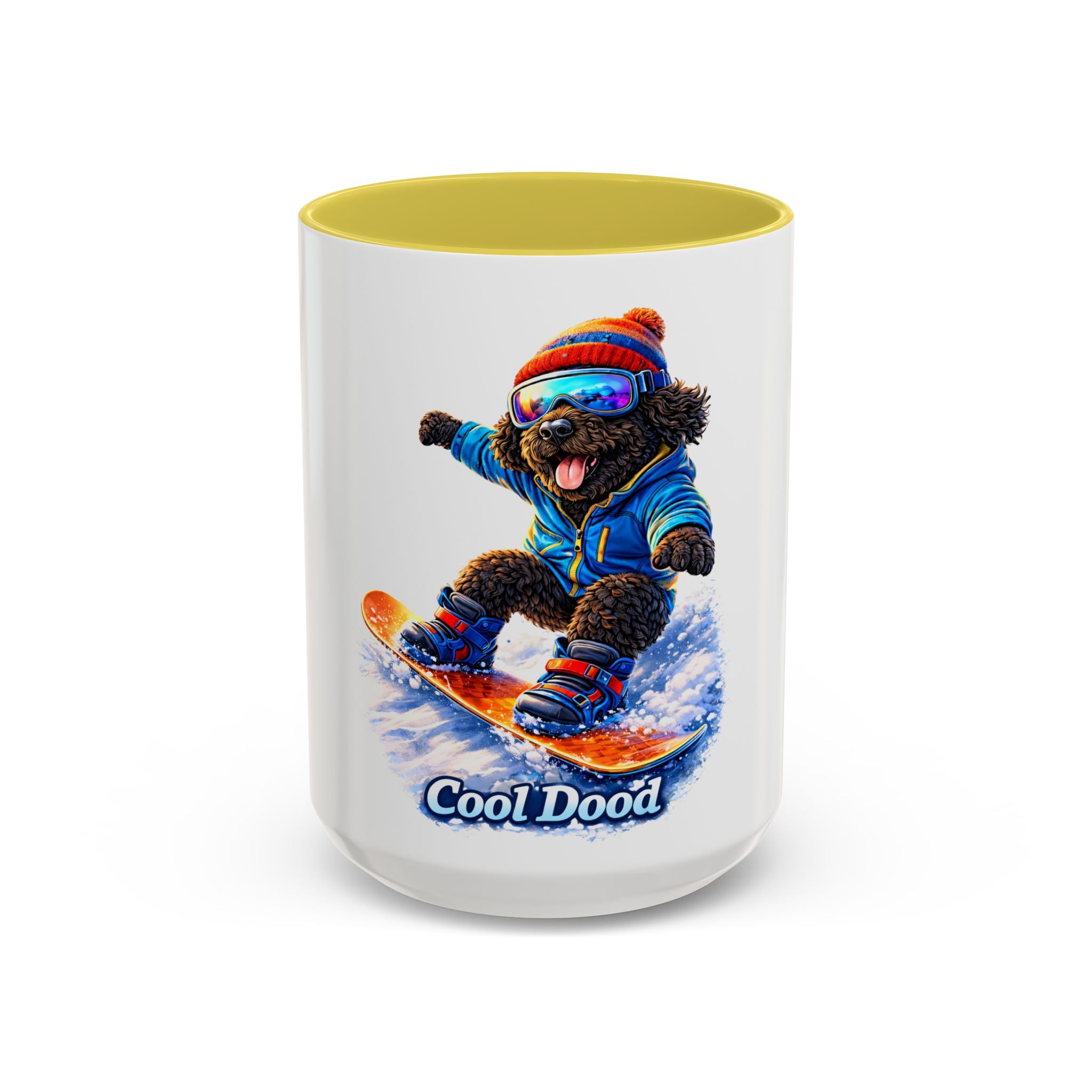 Cool Dood Snowboarding Black Golden Doodle  Mug — (15oz)