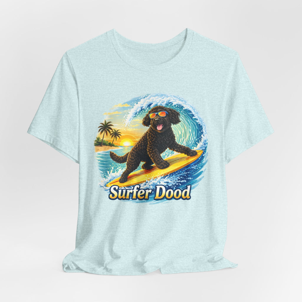 Surfer Dood T-Shirt — Cute Surfing Goldendoodle Dog Tee