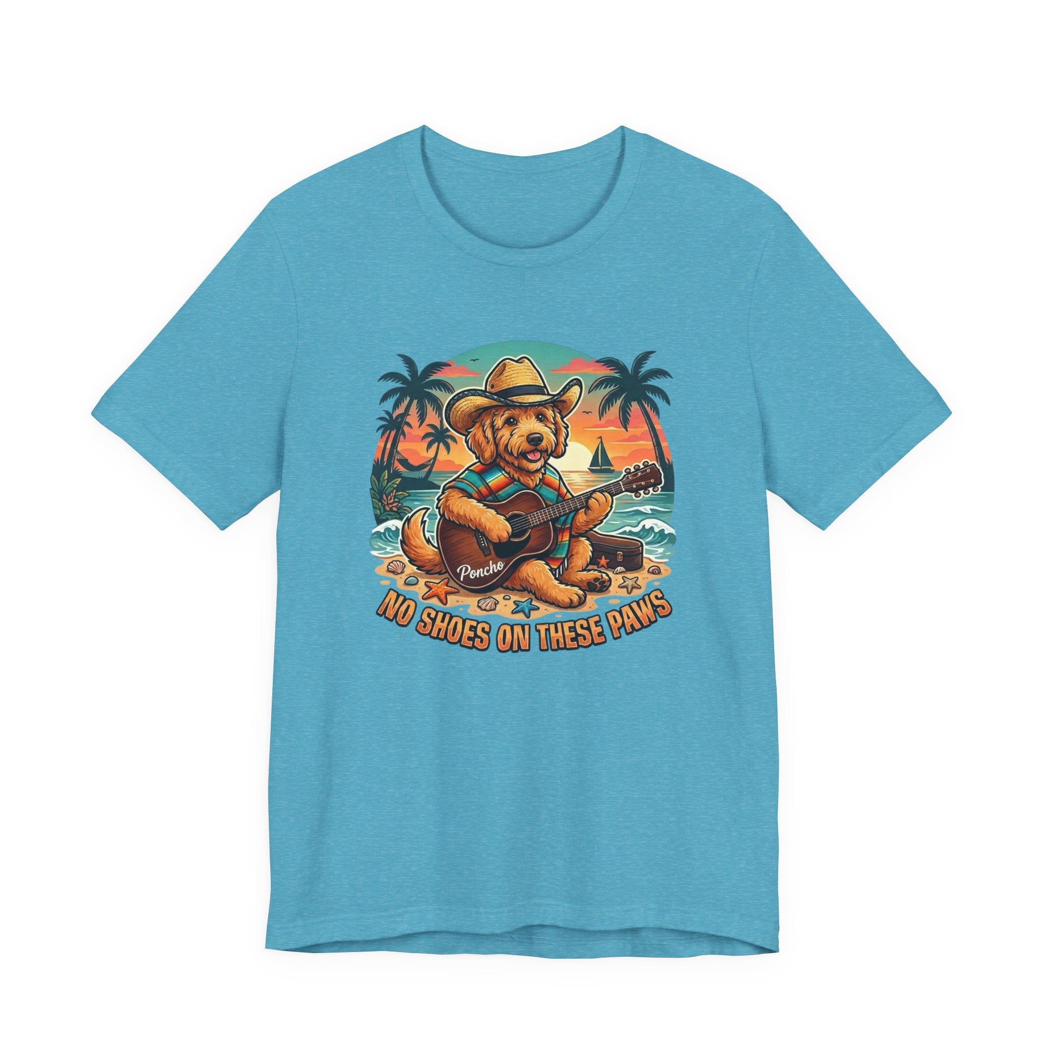Golden Doodle Guitar Tee — Tropical Island Dog Playing Guitar