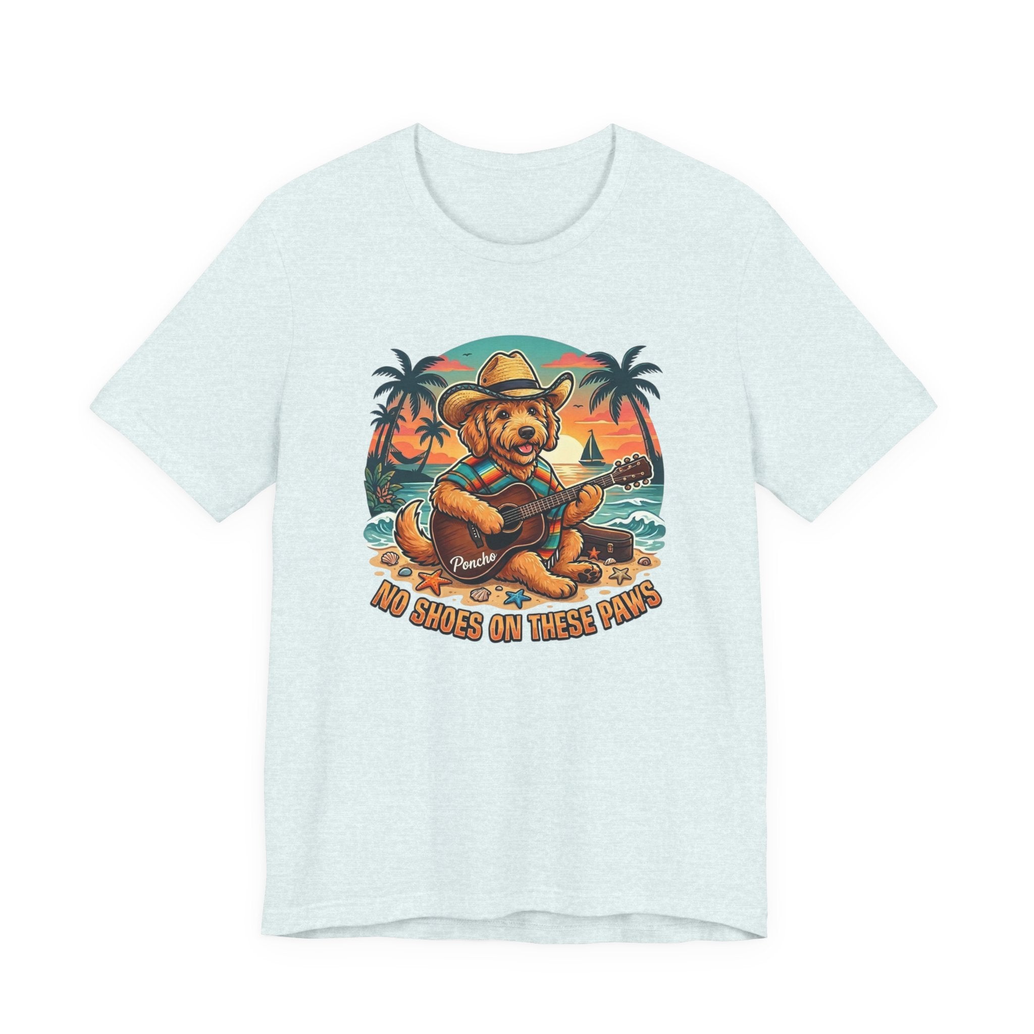 Golden Doodle Guitar Tee — Tropical Island Dog Playing Guitar