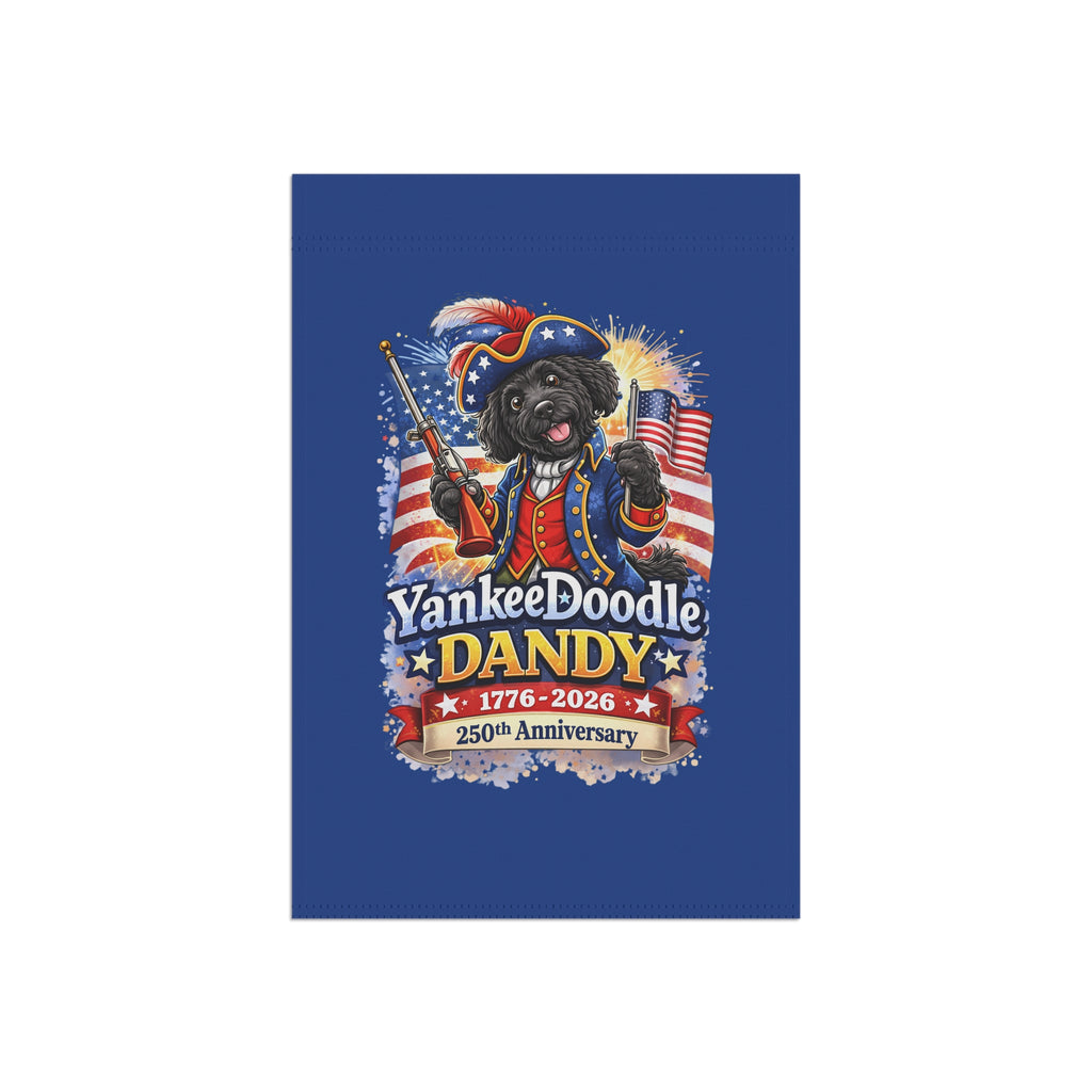 Fourth of July Golden Doodle Garden Flag — USA 250th Birthday Doodle Banner