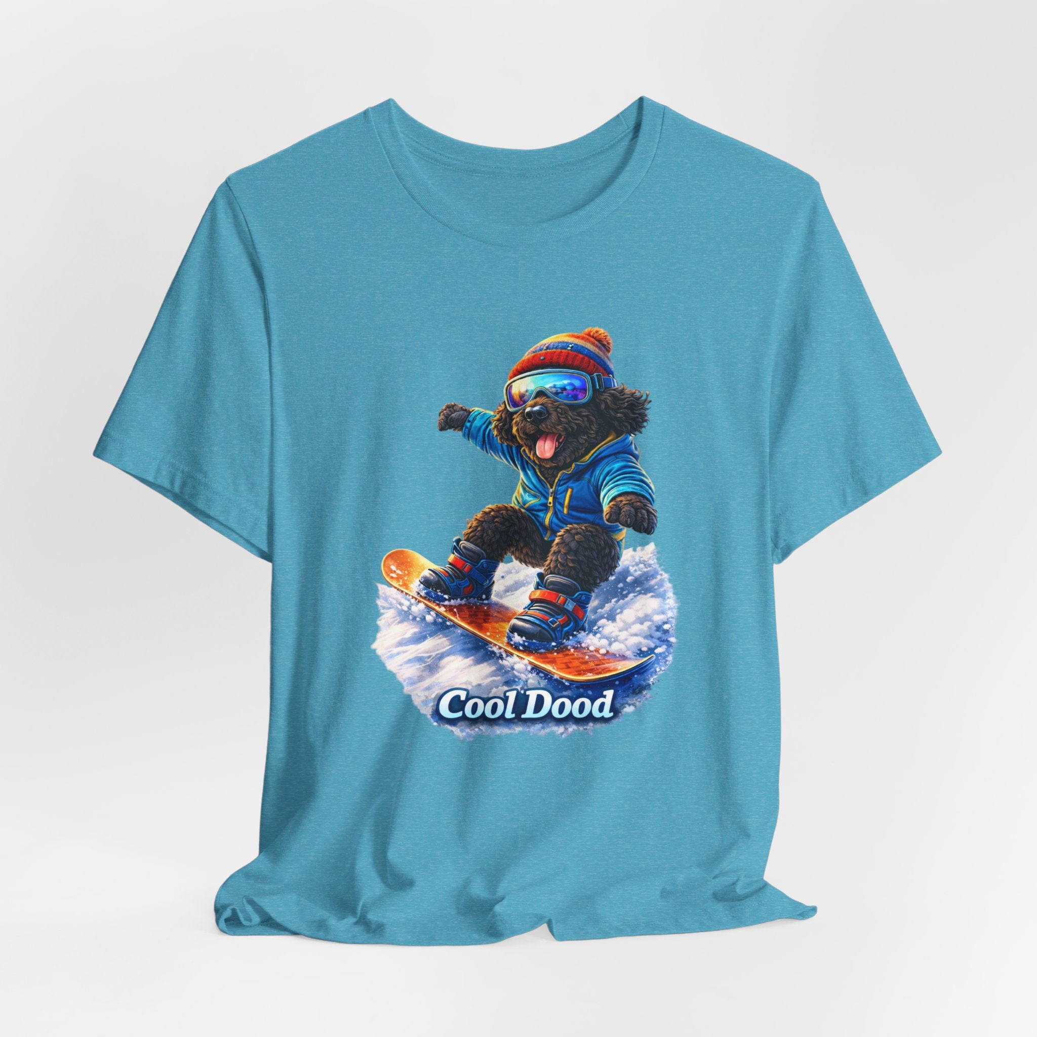 Cool Dood Snowboarding Tee — Cute Black Golden Doodle Snowboard Graphic T‑Shirt