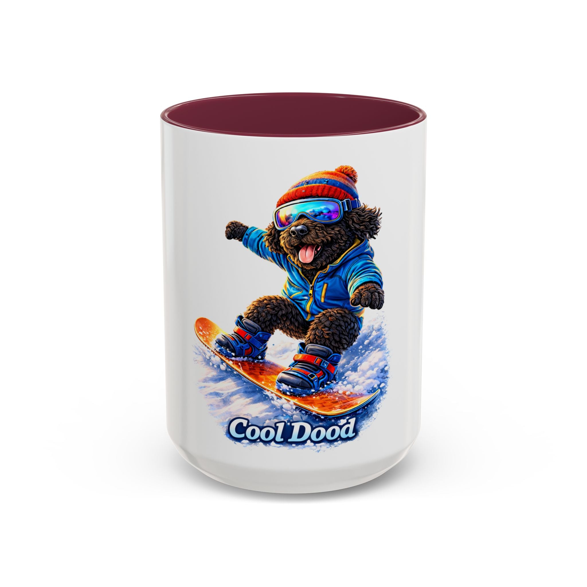 Cool Dood Snowboarding Black Golden Doodle  Mug — (15oz)