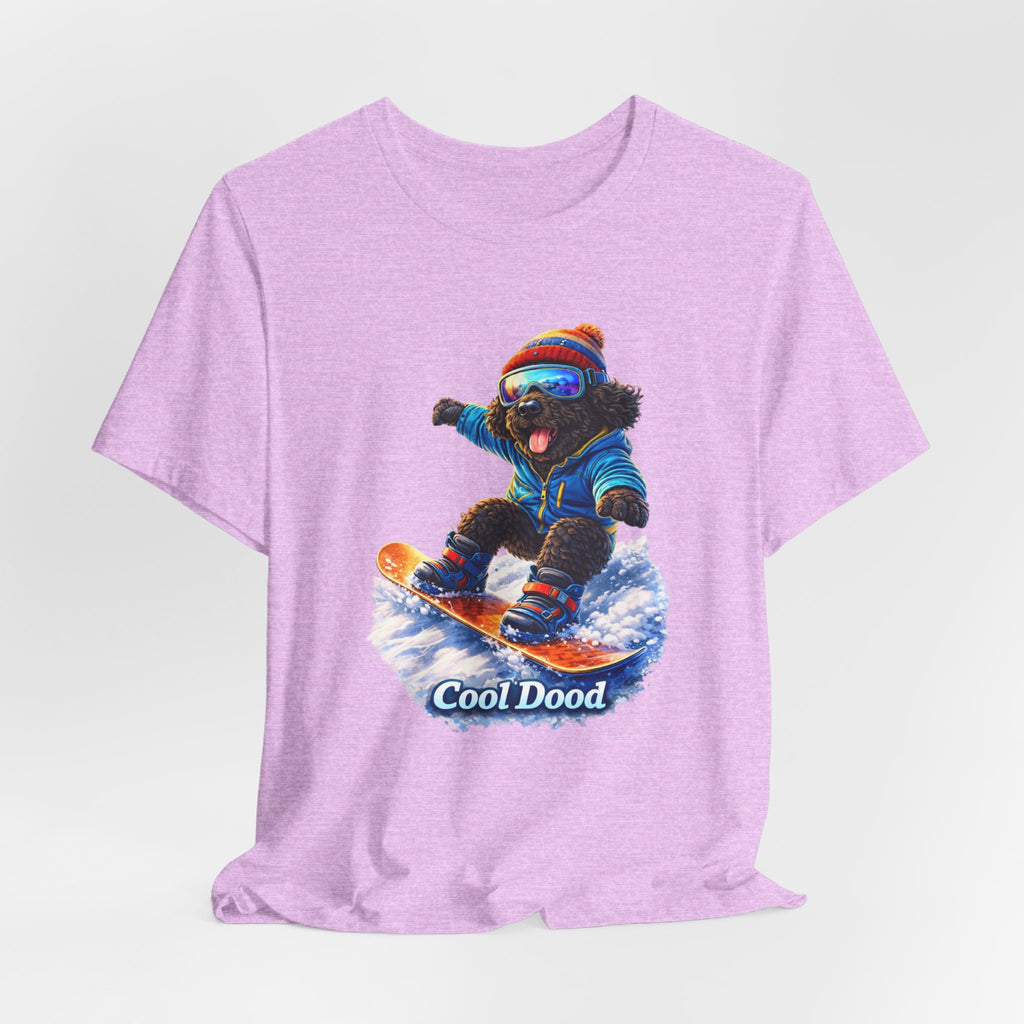 Cool Dood Snowboarding Tee — Cute Black Golden Doodle Snowboard Graphic T‑Shirt