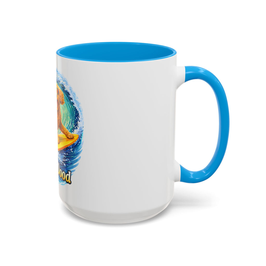 Golden Doodle Surfing Coffee Mug — Funny Colorful (15oz)