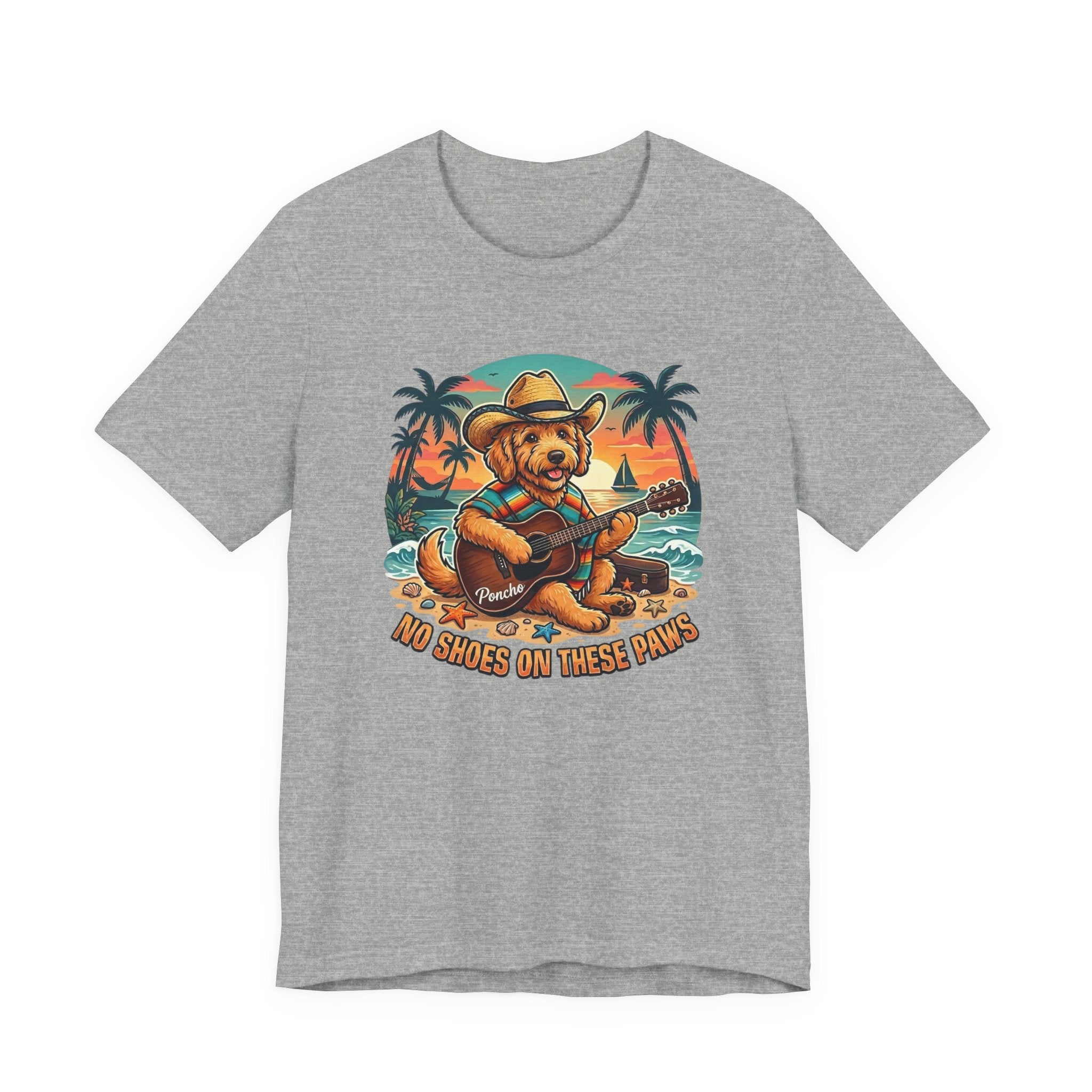 Golden Doodle Guitar Tee — Tropical Island Dog Playing Guitar