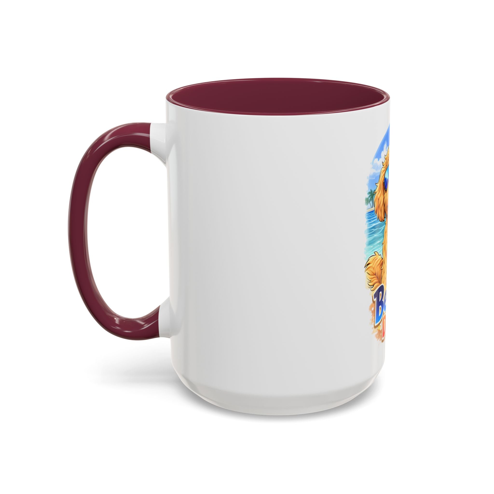 Beach Dood Dog Mug — Cute Golden Doodle with Sunglasses & Tropical Drink (15oz)