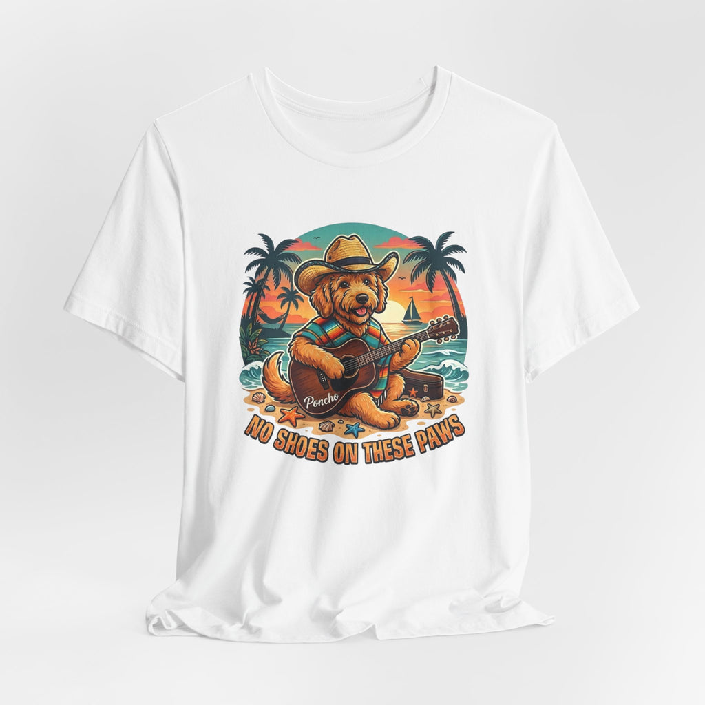 Golden Doodle Guitar Tee — Tropical Island Dog Playing Guitar