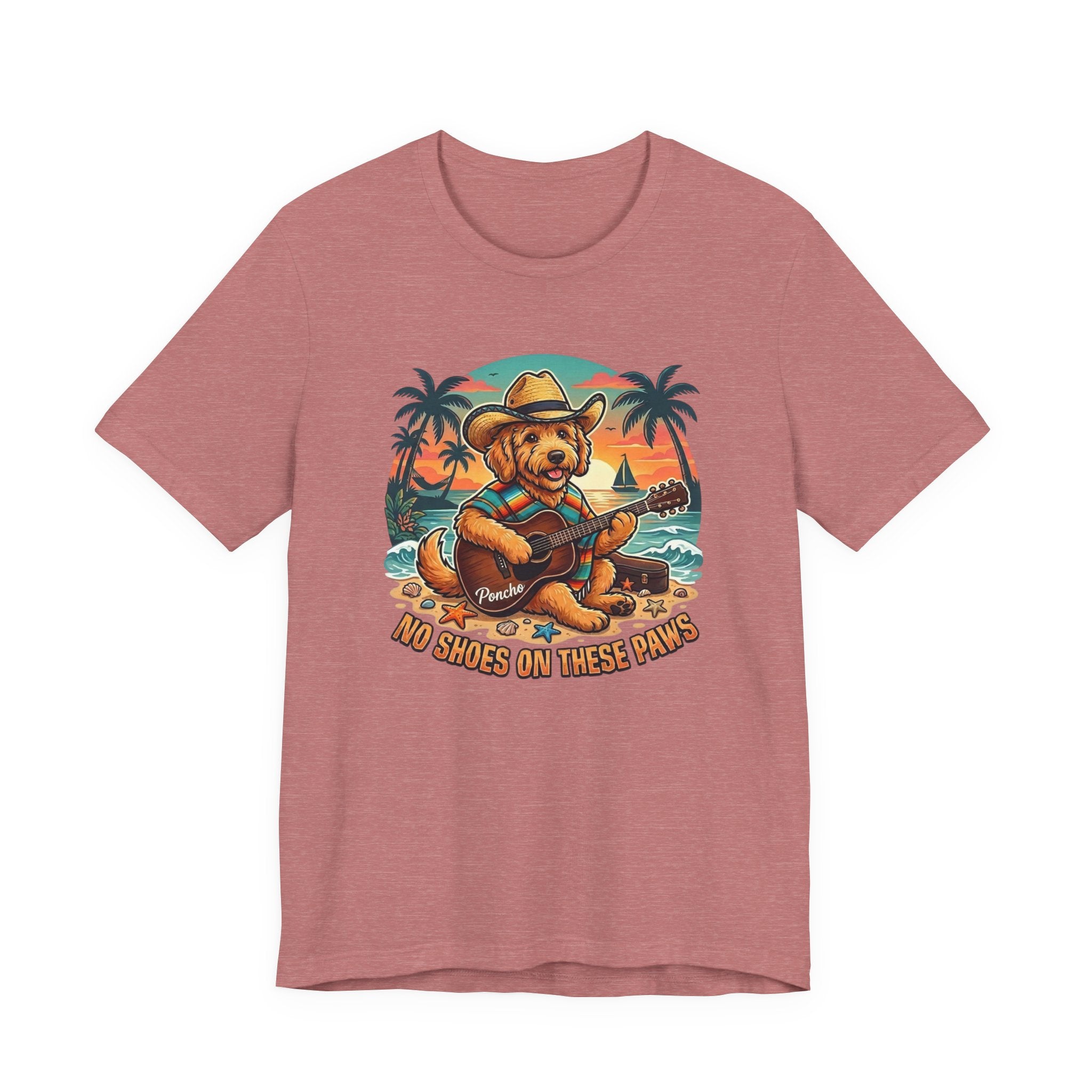 Golden Doodle Guitar Tee — Tropical Island Dog Playing Guitar
