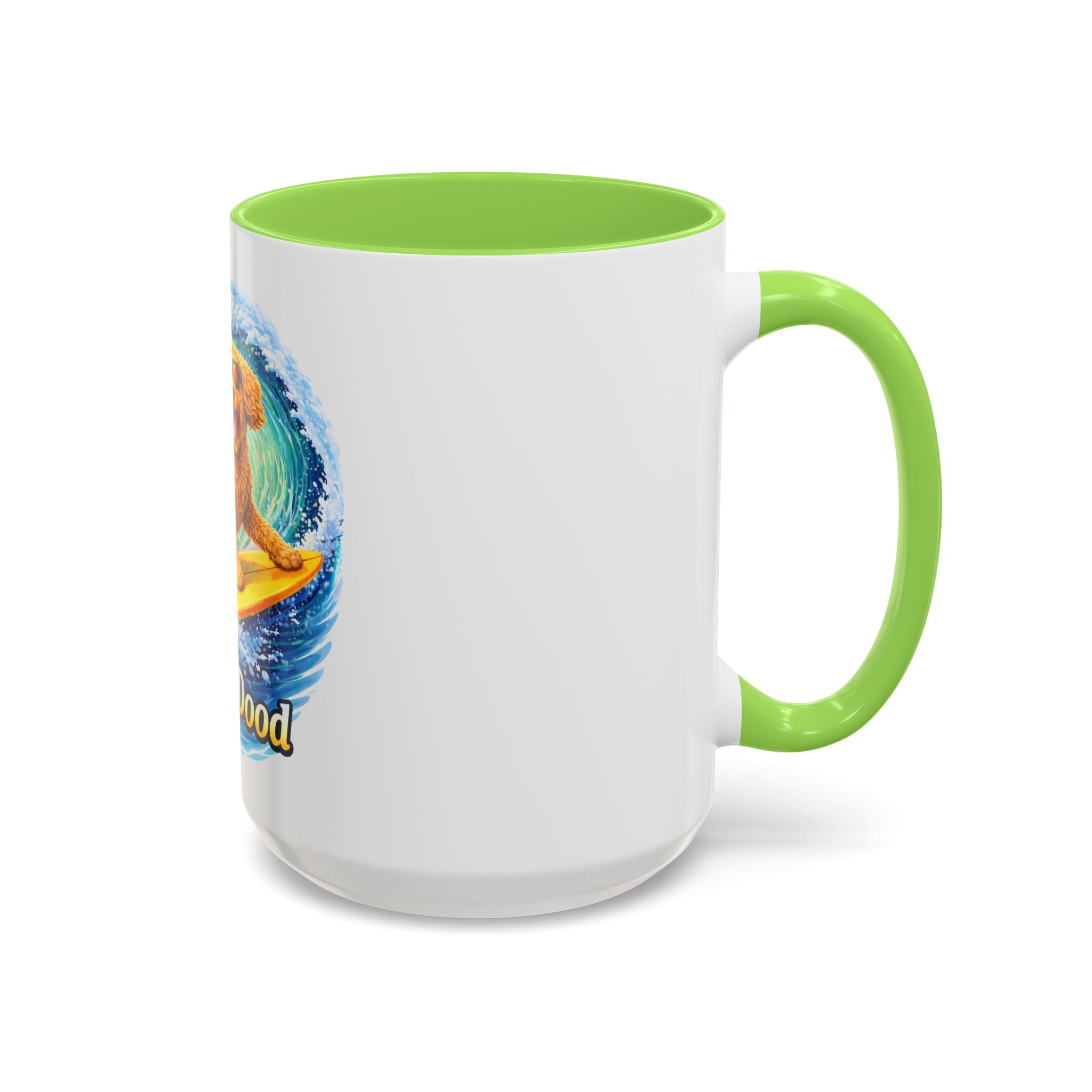Golden Doodle Surfing Coffee Mug — Funny Colorful (15oz)