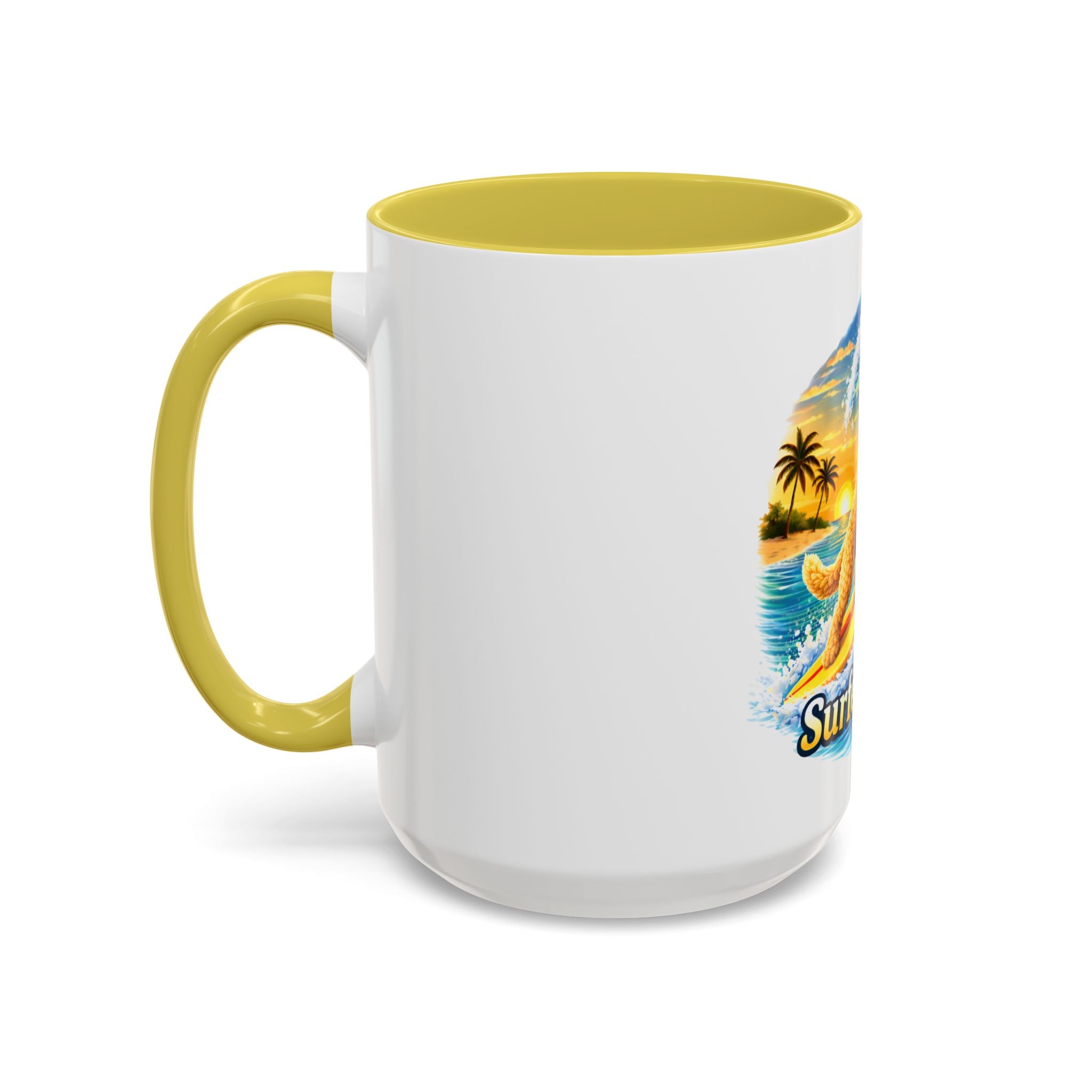 Golden Doodle Surfing Coffee Mug — Funny Colorful (15oz)