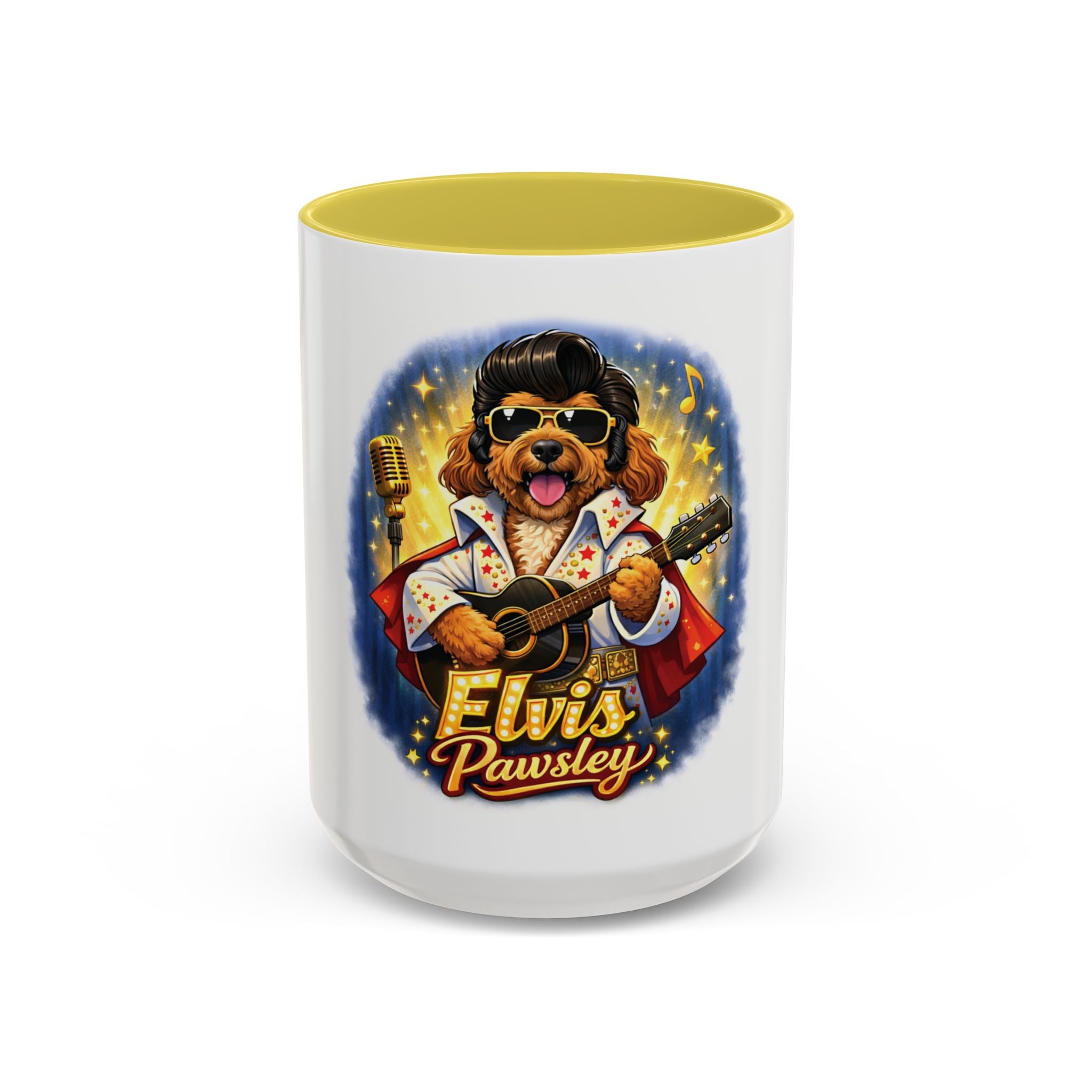 Elvis Pawsley Dog Coffee Mug — Fun Doodle Elvis-Inspired Design (15 oz)