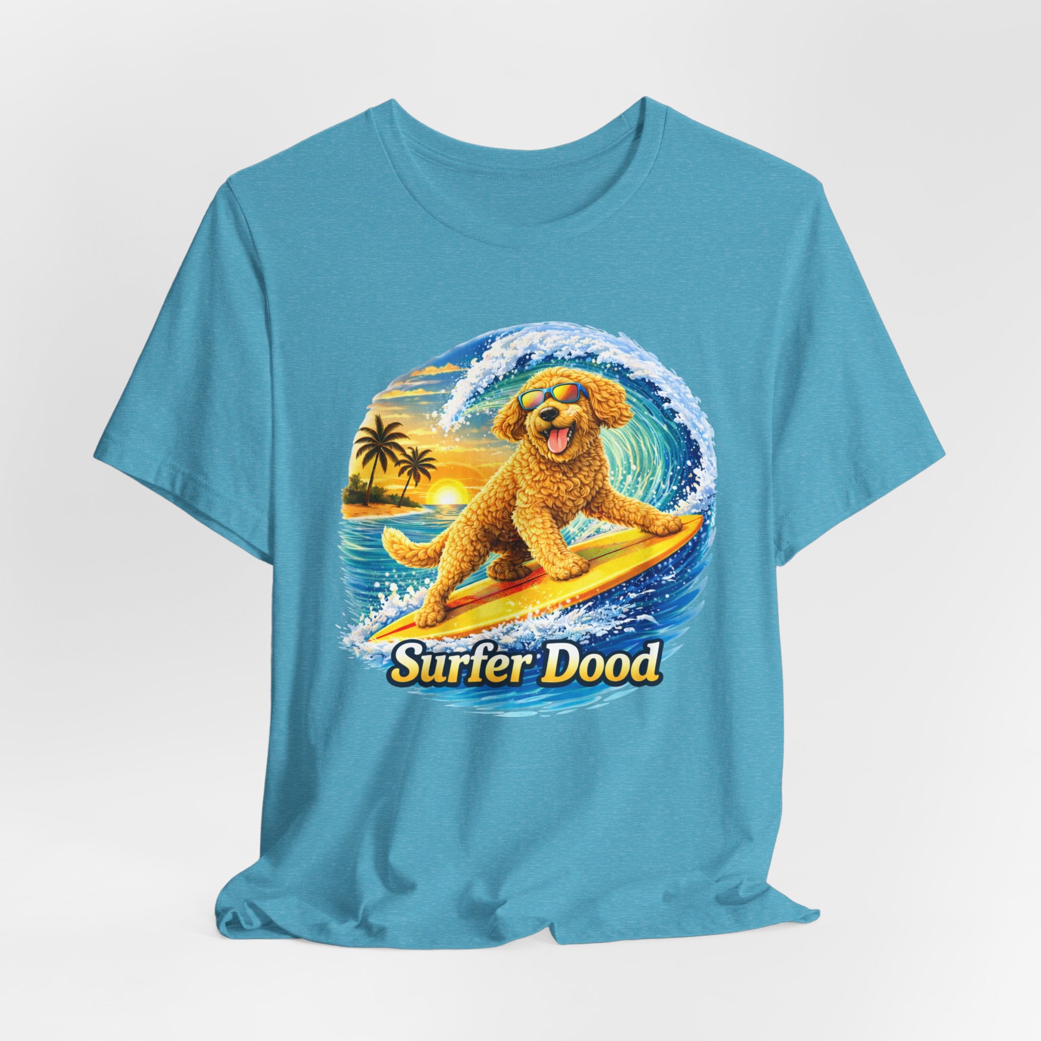 Surfer Dood T-Shirt — Cute Golden Doodle Surfing Graphic Tee