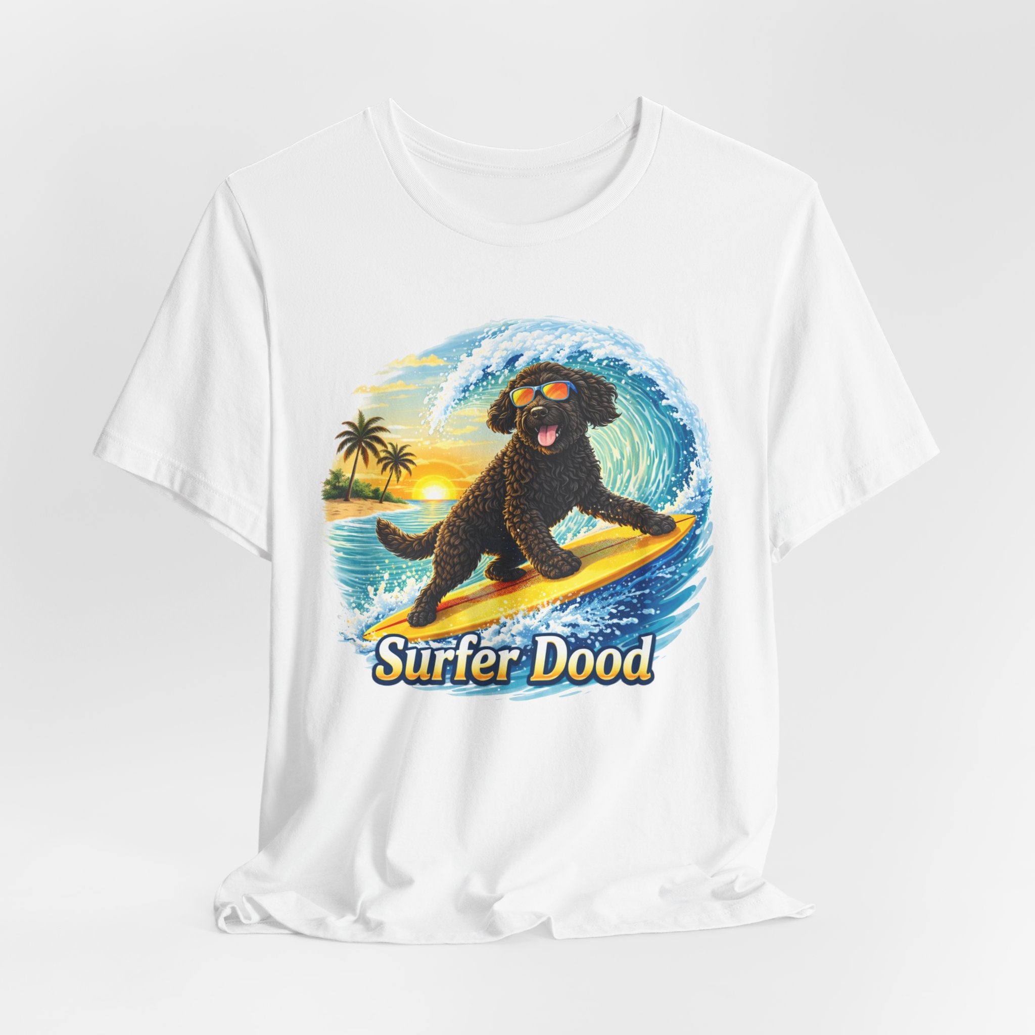 Surfer Dood T-Shirt — Cute Surfing Goldendoodle Dog Tee