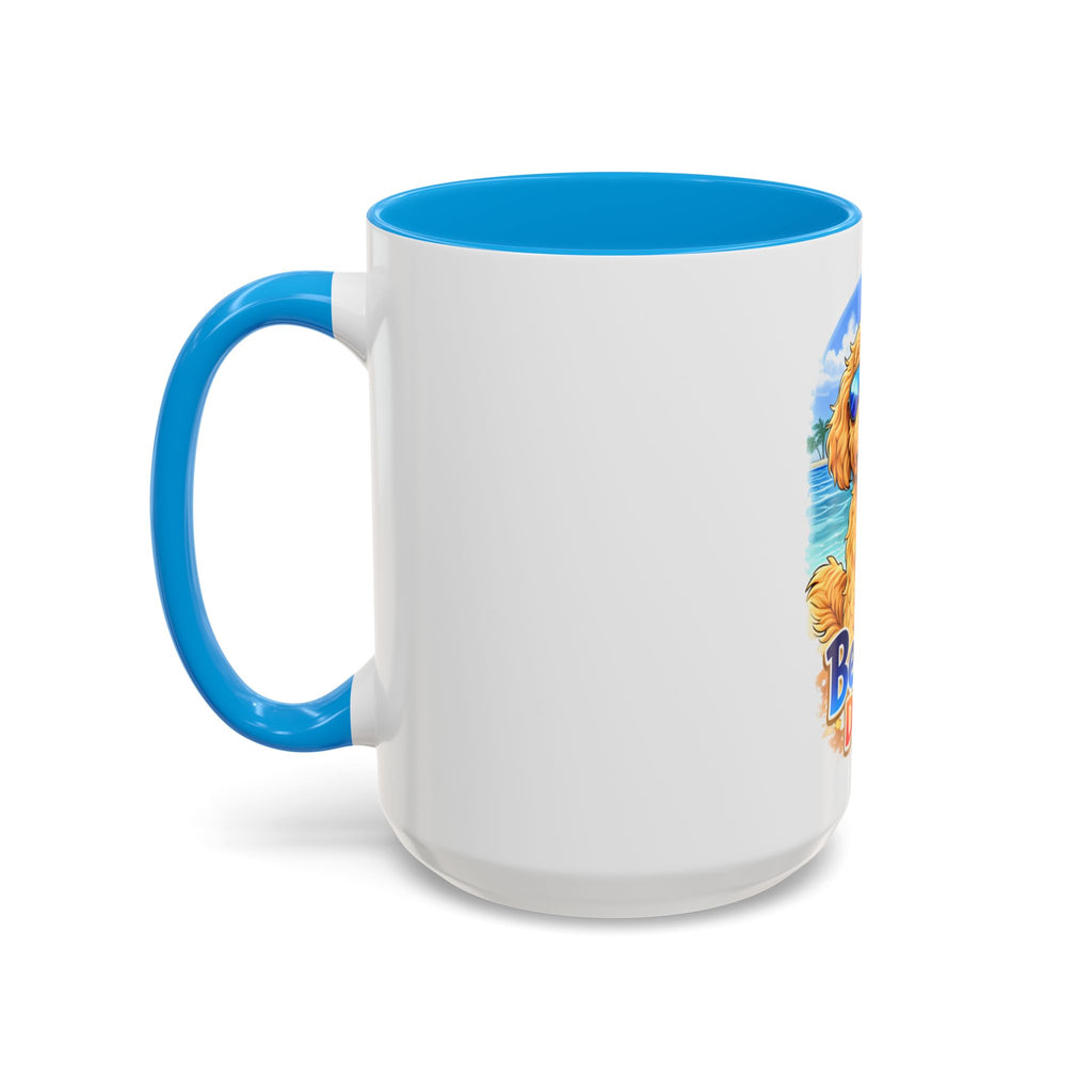 Beach Dood Dog Mug — Cute Golden Doodle with Sunglasses & Tropical Drink (15oz)