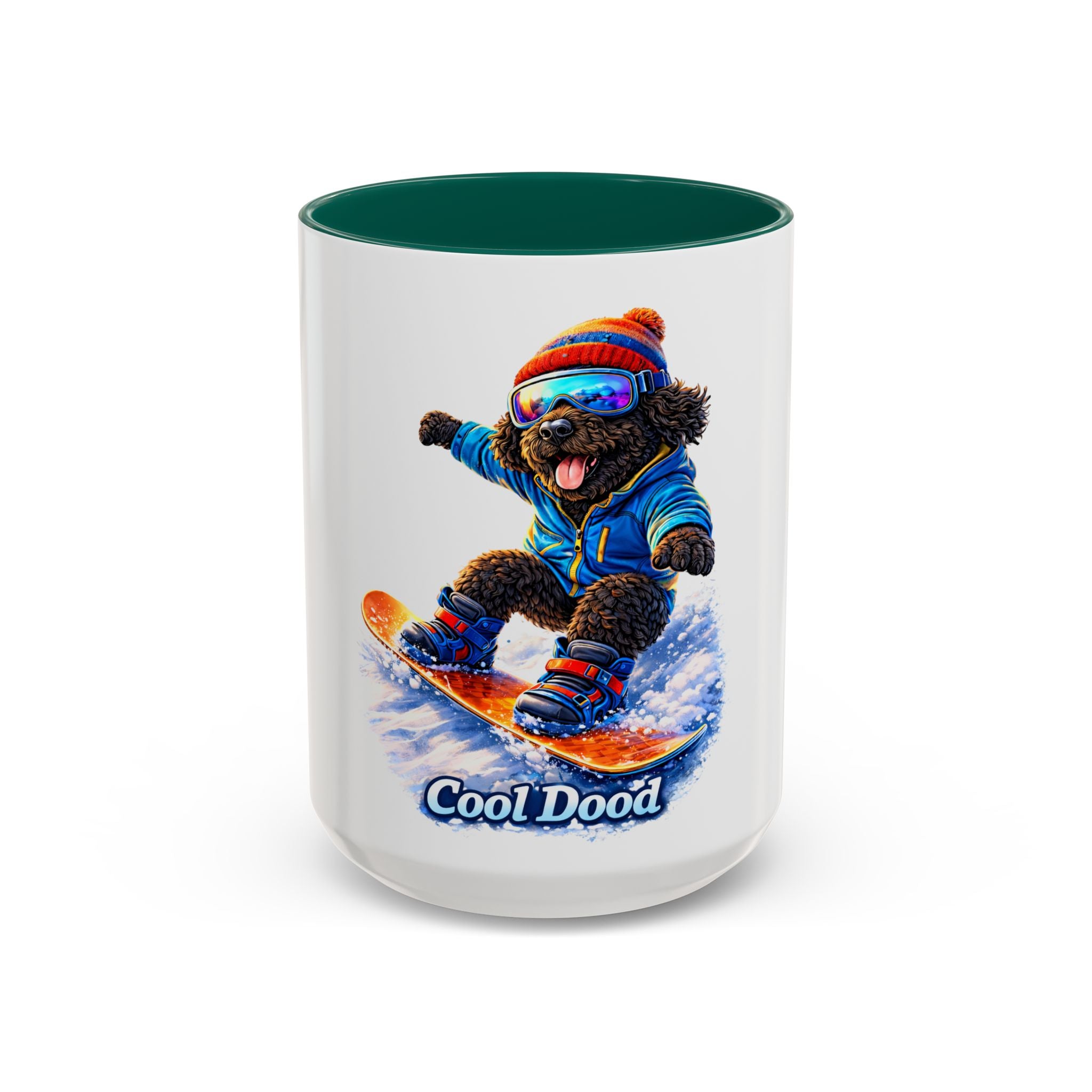 Cool Dood Snowboarding Black Golden Doodle  Mug — (15oz)
