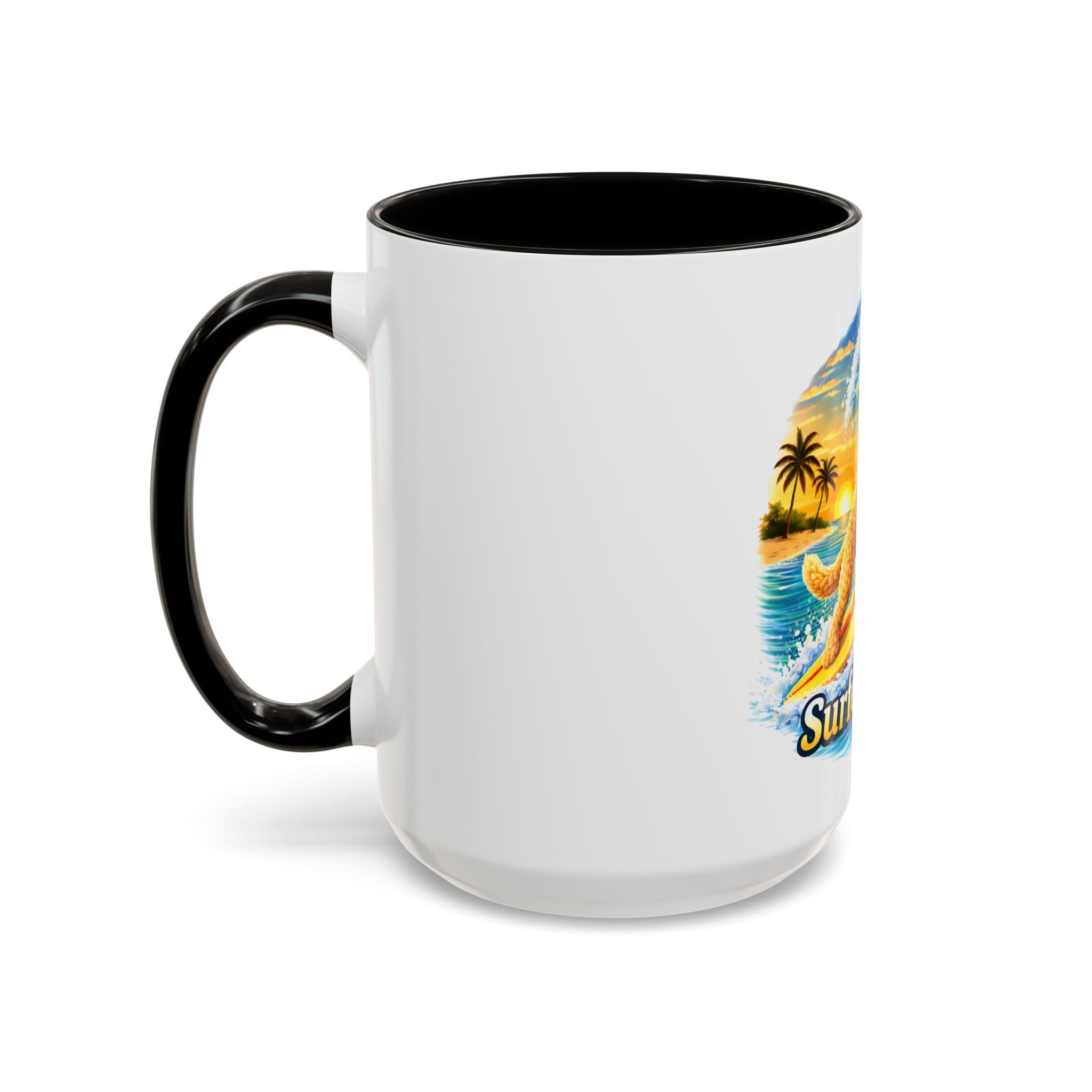 Golden Doodle Surfing Coffee Mug — Funny Colorful (15oz)