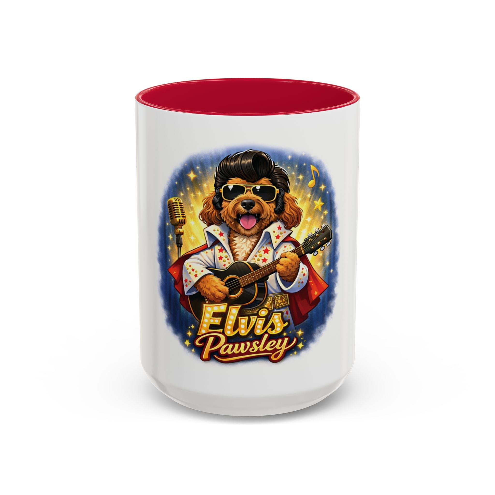 Elvis Pawsley Dog Coffee Mug — Fun Doodle Elvis-Inspired Design (15 oz)